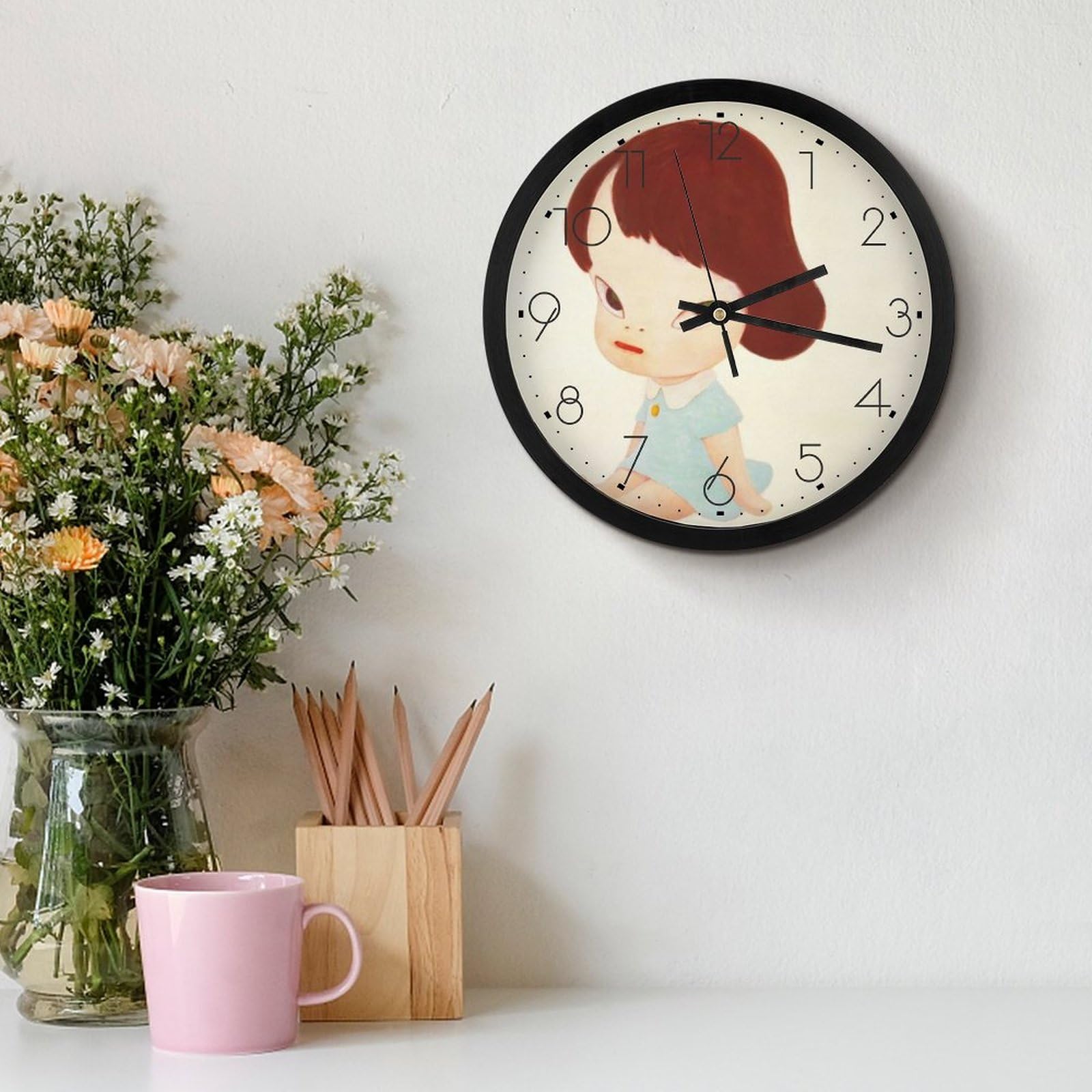 Amazon.co.jp: なら よしとも 奈良美智 掛け時計 電波時計 夜間秒針