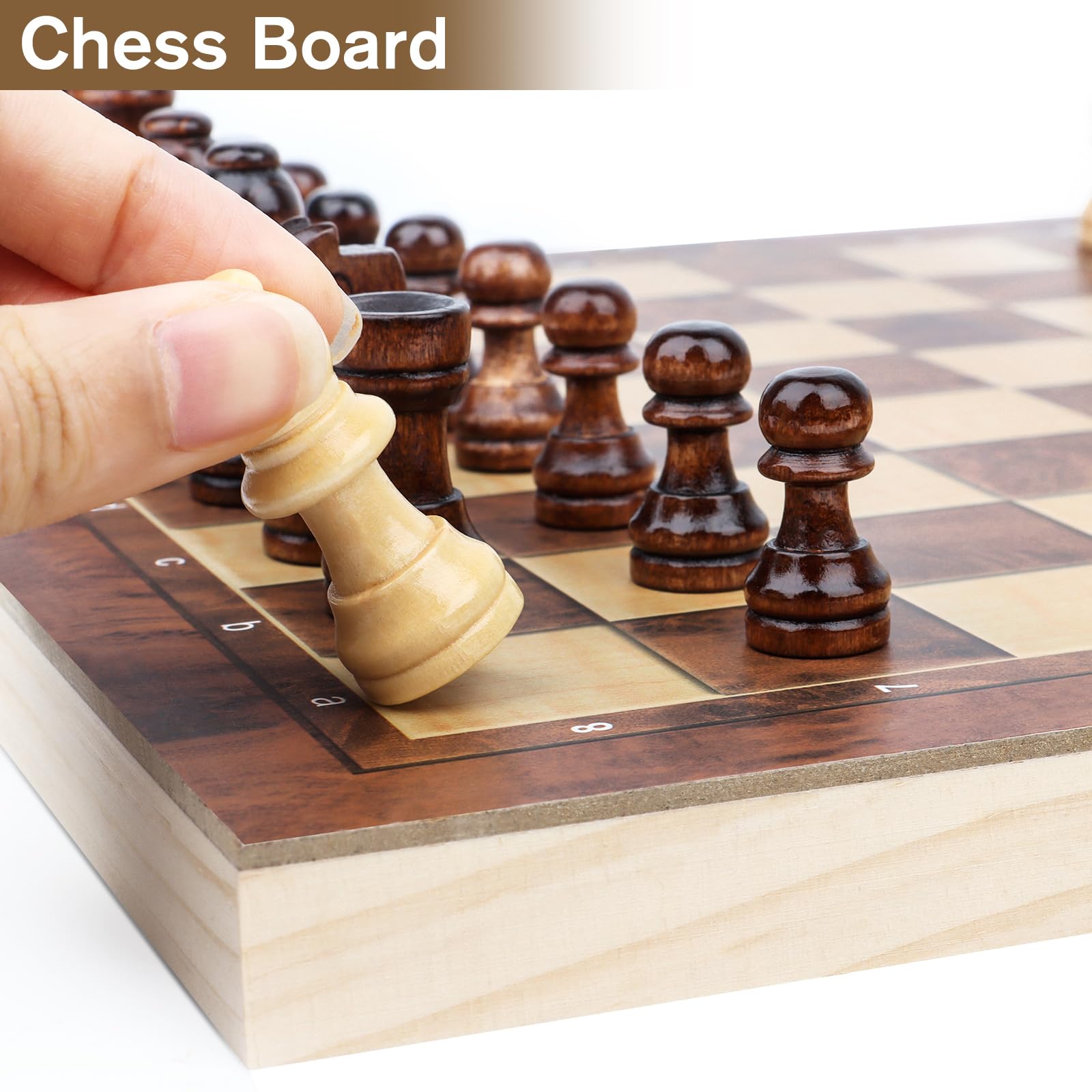 Jeu D'Échecs 3 En 1 Pliable En Bois Massif – Échecs, Dames, Backgammon – Voyage, Débutants, Famille
