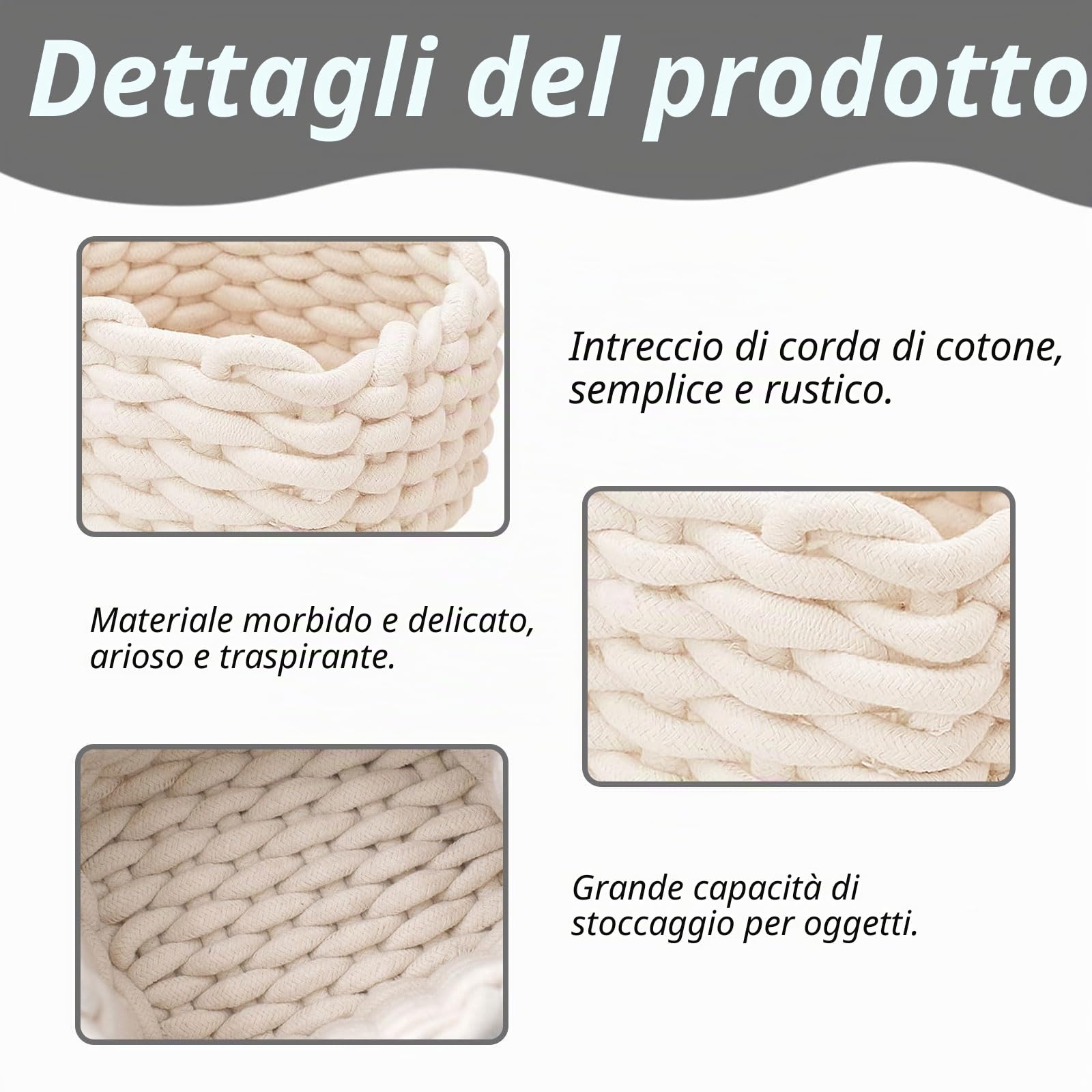 Cestini Portaoggetti, 2 Pezzi Cestini Portaoggetti in Corda di Cotone Intrecciato, 19x15x12cm Cesto Portaoggetti Intrecciato, per Tavolo da Toilette, Bagno, Camera da letto(Bianco)