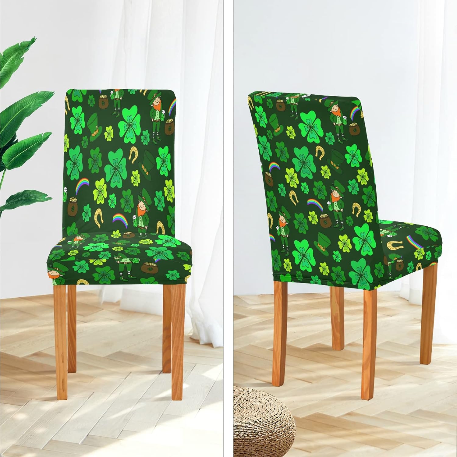 xigua Chair Covers Slipcovers for Dining Room 4PCS,St. Patrick's Day Green Leprechaun Stretchable Chair Slipcover Washable Removable for Family Gatherings, Hotels, BBQ Parties