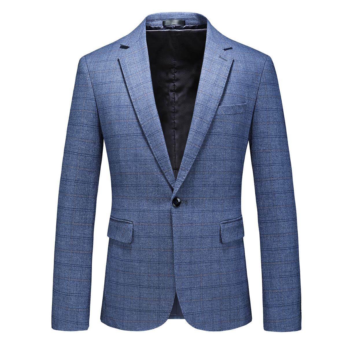 Mens Plaid Blazer Sports Coat Casual Slim Fit Checkered Blazer for Men Wedding