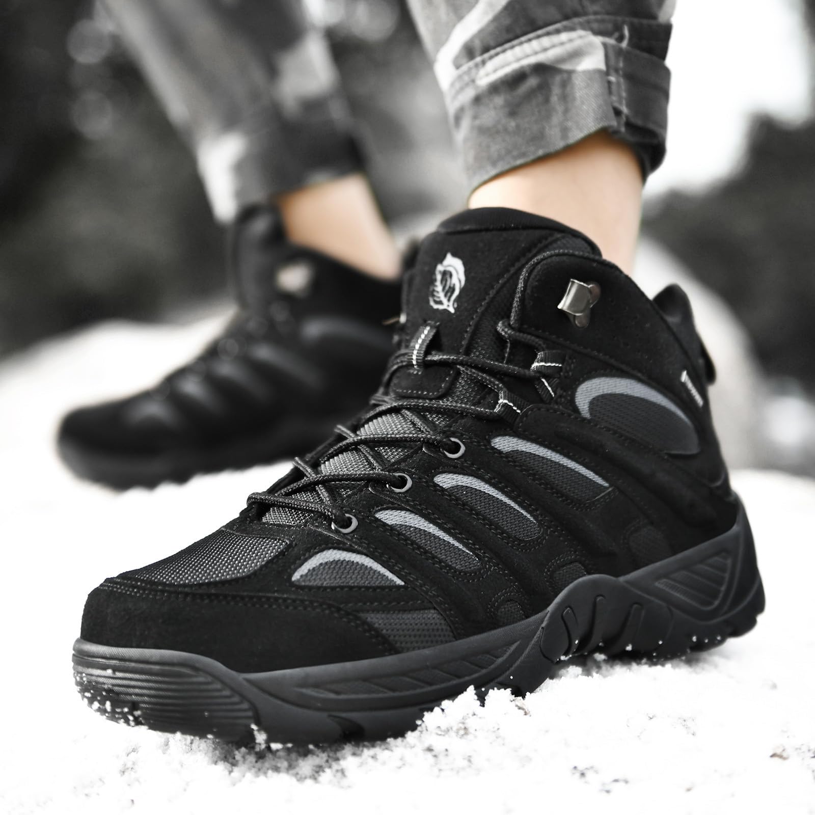 Halbhohe Schuhe für Herren, Wildleder, Knöchelschutz, rutschfeste Sohle, kältebeständig, Sneaker, Wandern, Winter, Berg, Schnee, Schwarz, Khaki, Grau, mehrere Größen