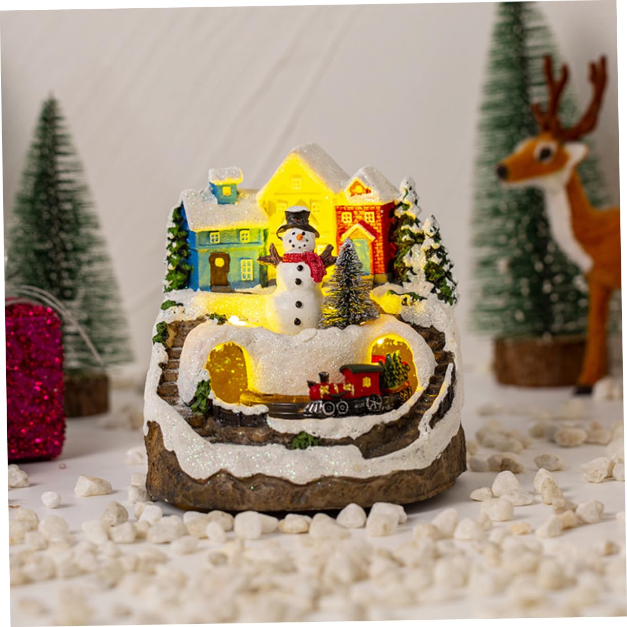 Cabilock Casetta Illuminata di Natale in Miniatura Statuina di Casa da Scrivania con Luce Decorazione Festiva per Tavolo Casa in Miniatura Luminosa per Anniversario di Matrimonio