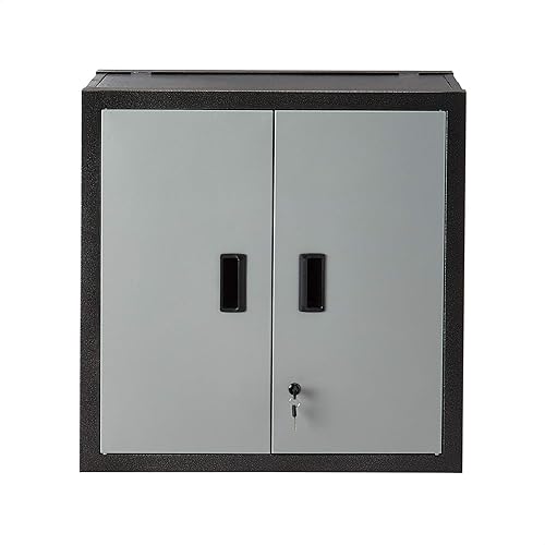 ROCKPOINT Wall Foldable Storeage Cabinets with Doors,Garage Storage Cabinet 2 Shelves & Locker,Metal Grey