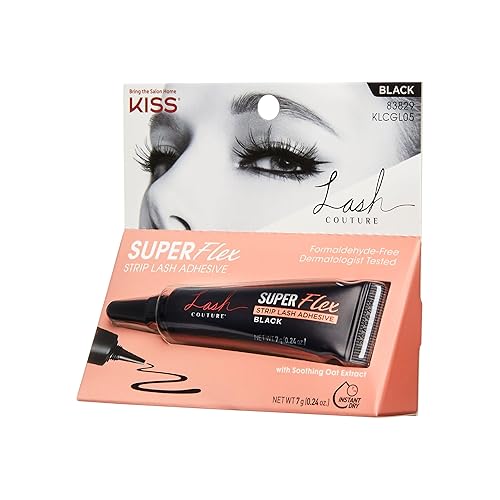Miniatura 2 de KISS Lash Couture, pegamento para pestañas, pegamento de pestañas súper flexible de avena, color negro, incluye 1 adhesivo para pestañas, de larga