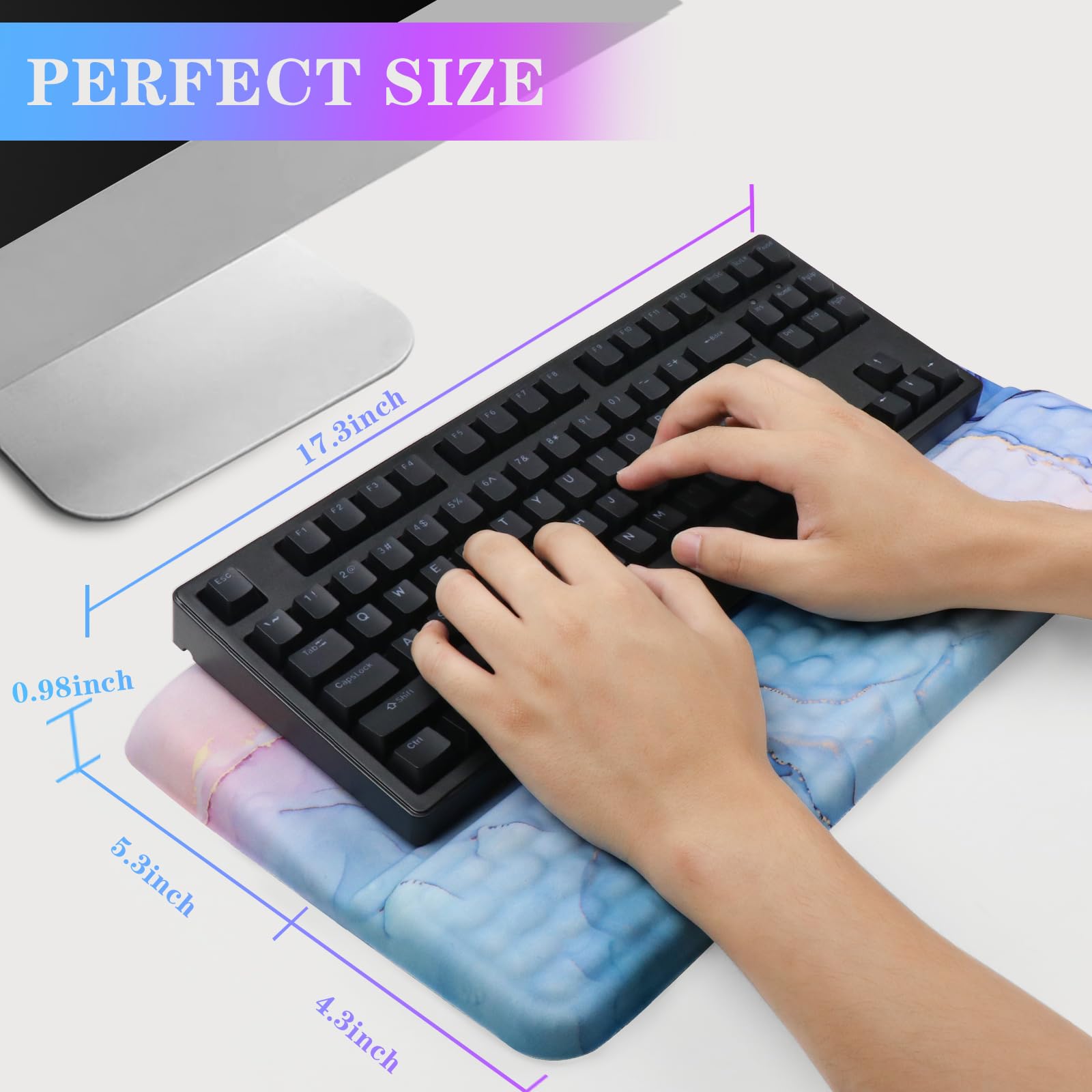 Supporto per tastiera del computer con poggiapolsi, supporto ergonomico inclinato per tastiera - Rialzo per tastiera con cuscinetto da polso - Supporto per tastiera per ufficio e casa - Aqua Marble