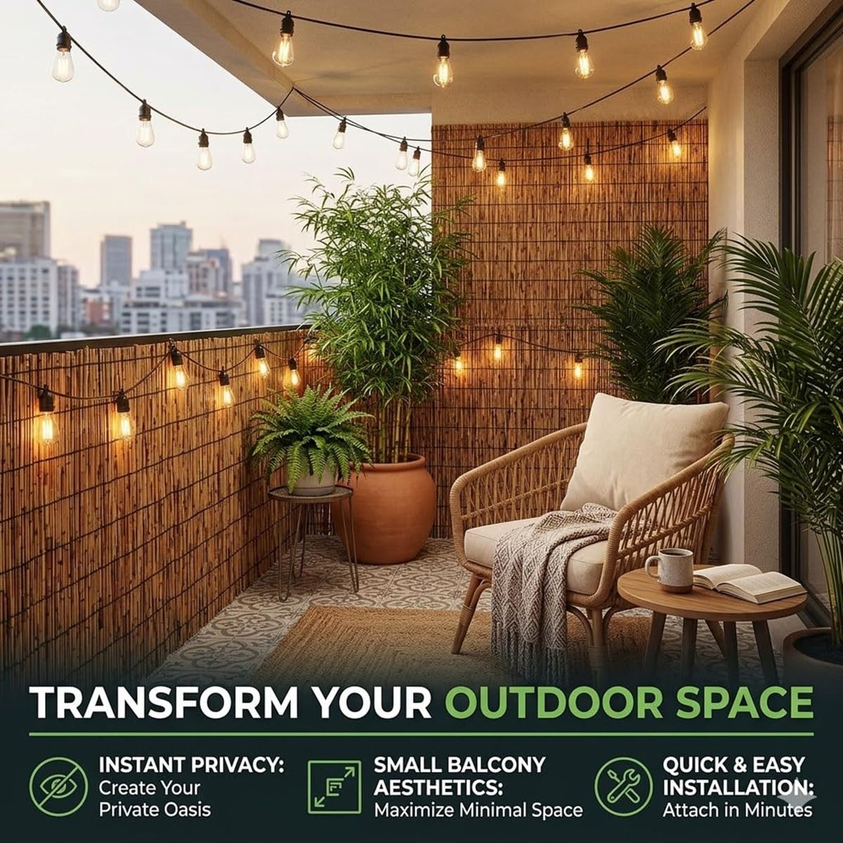 Rollo Cañizo Ocultación Exterior de Caña Natural y Bambú 1.2x5m, Valla Jardín Exterior, Cerramiento Terraza, Pantalla Privacidad, Resistente(Marrón,1.20mx5.0mx3pack)