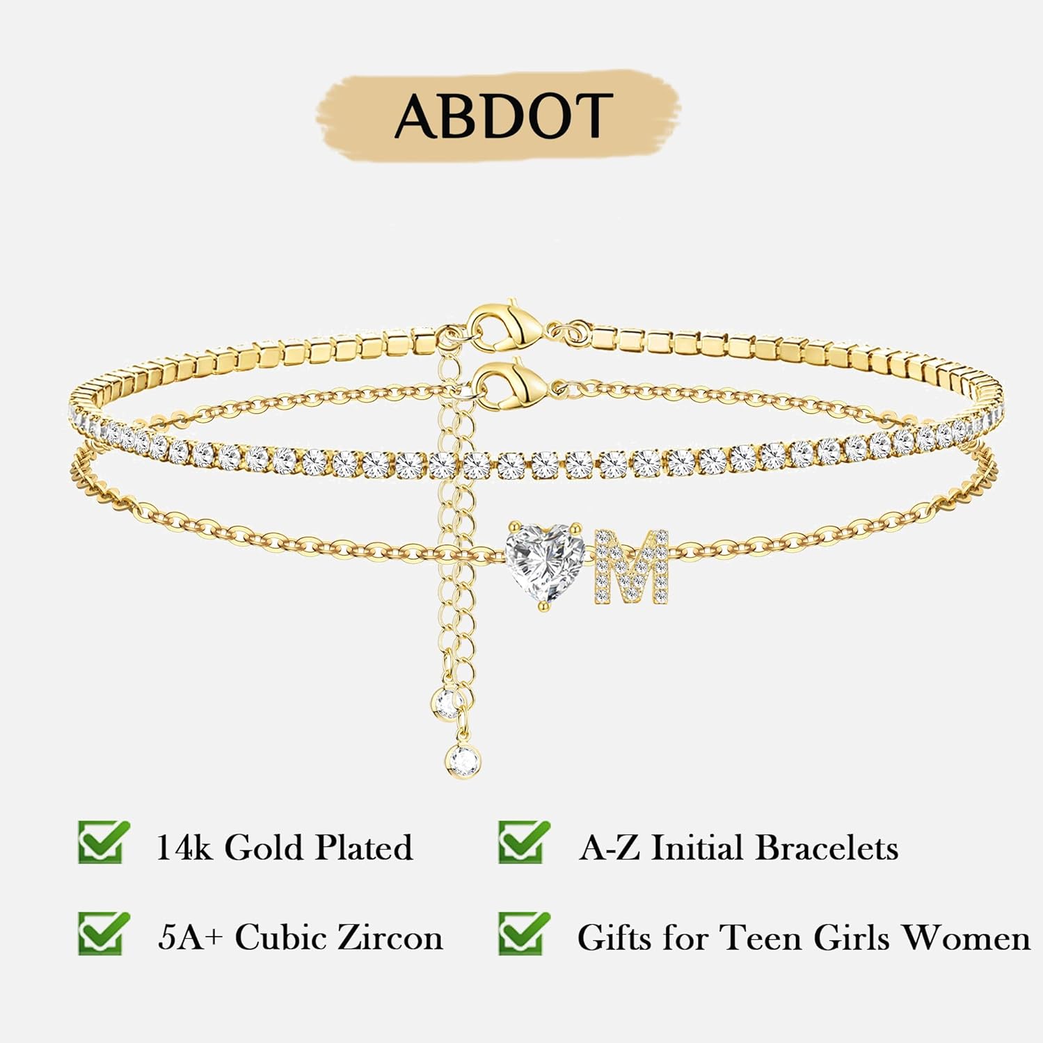 Gold Bracelets for Women Trendy Dainty 14K Gold Plated Layered Initial Tennis Bracelets for Women Non Tarnish A-Z Heart Letter Charm Gifts for Mom Best Friend - Image 6