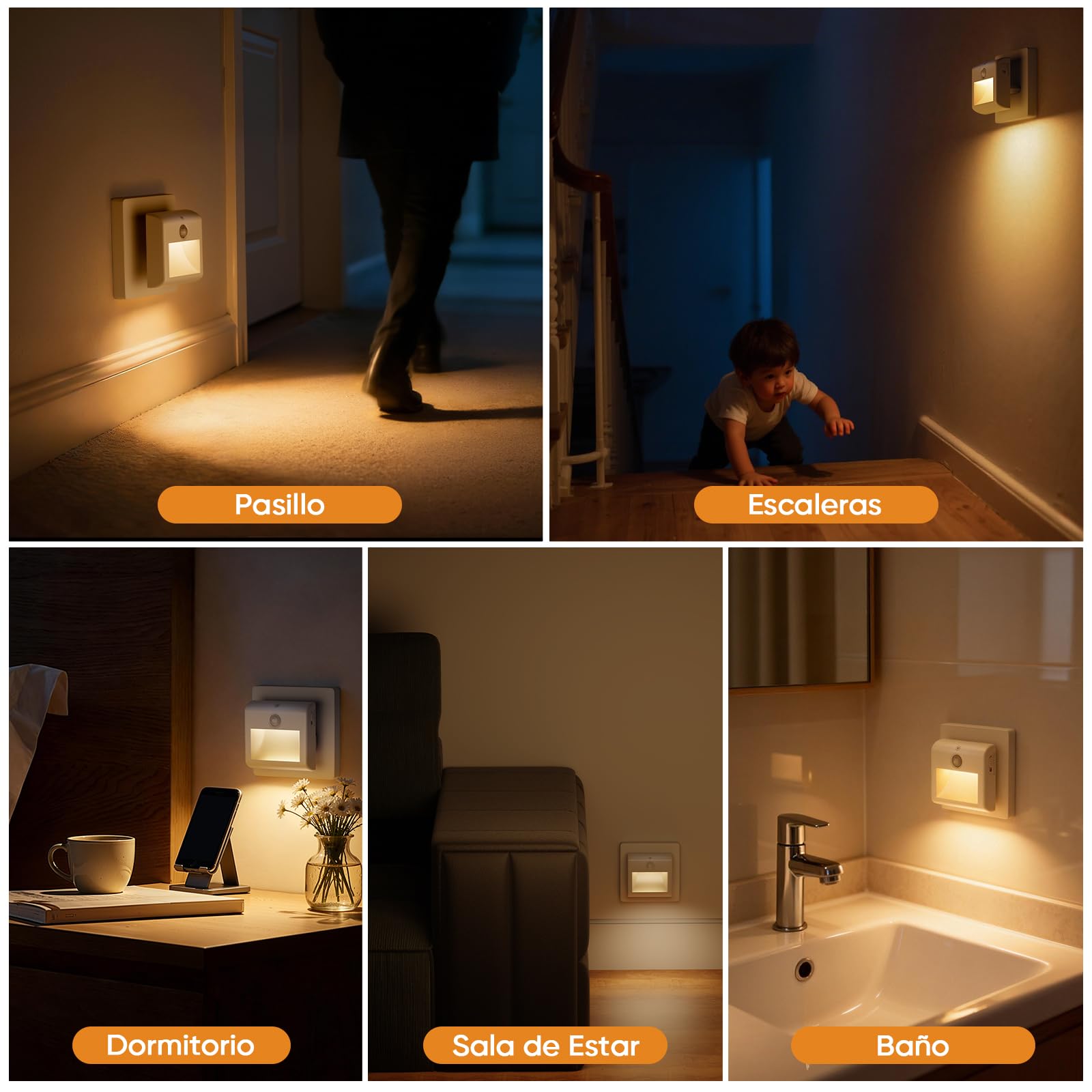 Suright Luz Nocturna con Sensor de Movimiento [2 Piezas], Luz Noche Infantil, Blanca Cálida, 3 Modos(ON/Auto/OFF), Regulable, LED Bebe Lámpara para Niños Habitación, Pasillo, Escaleras, Cocina