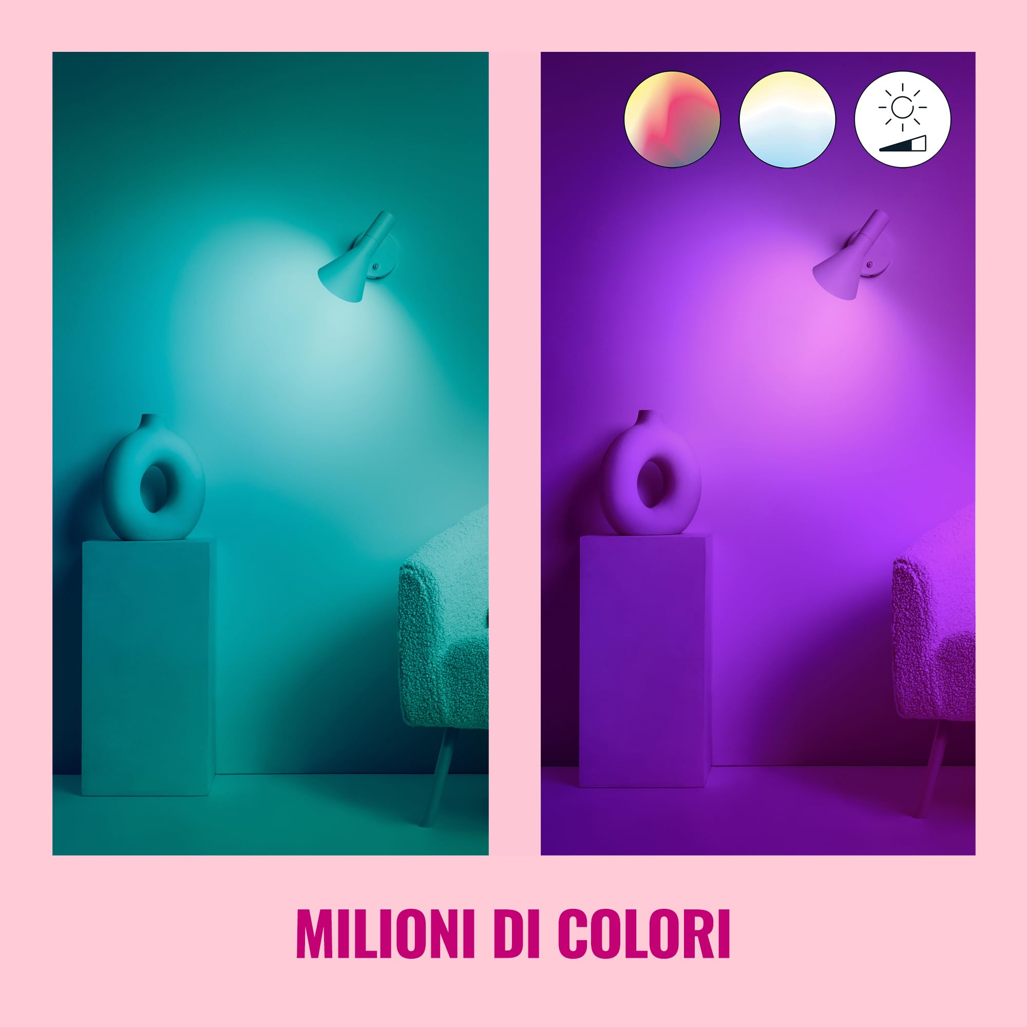 WiZ Lampadina Candela Smart LED WiFi, Luce Bianca e Colorata, E14, 40W, Tecnologia SpaceSense, Controllo Vocale (Alexa, Apple HomeKit, Google Home), confezione da 4