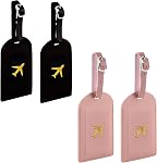 4 Pcs PU Leather Luggage Tags,Letter Luggage Tags for Suitcases with Privacy Protection Cover and Adjustable Strap, Travel Suitcase Tags for Couple Suitcases Travelling