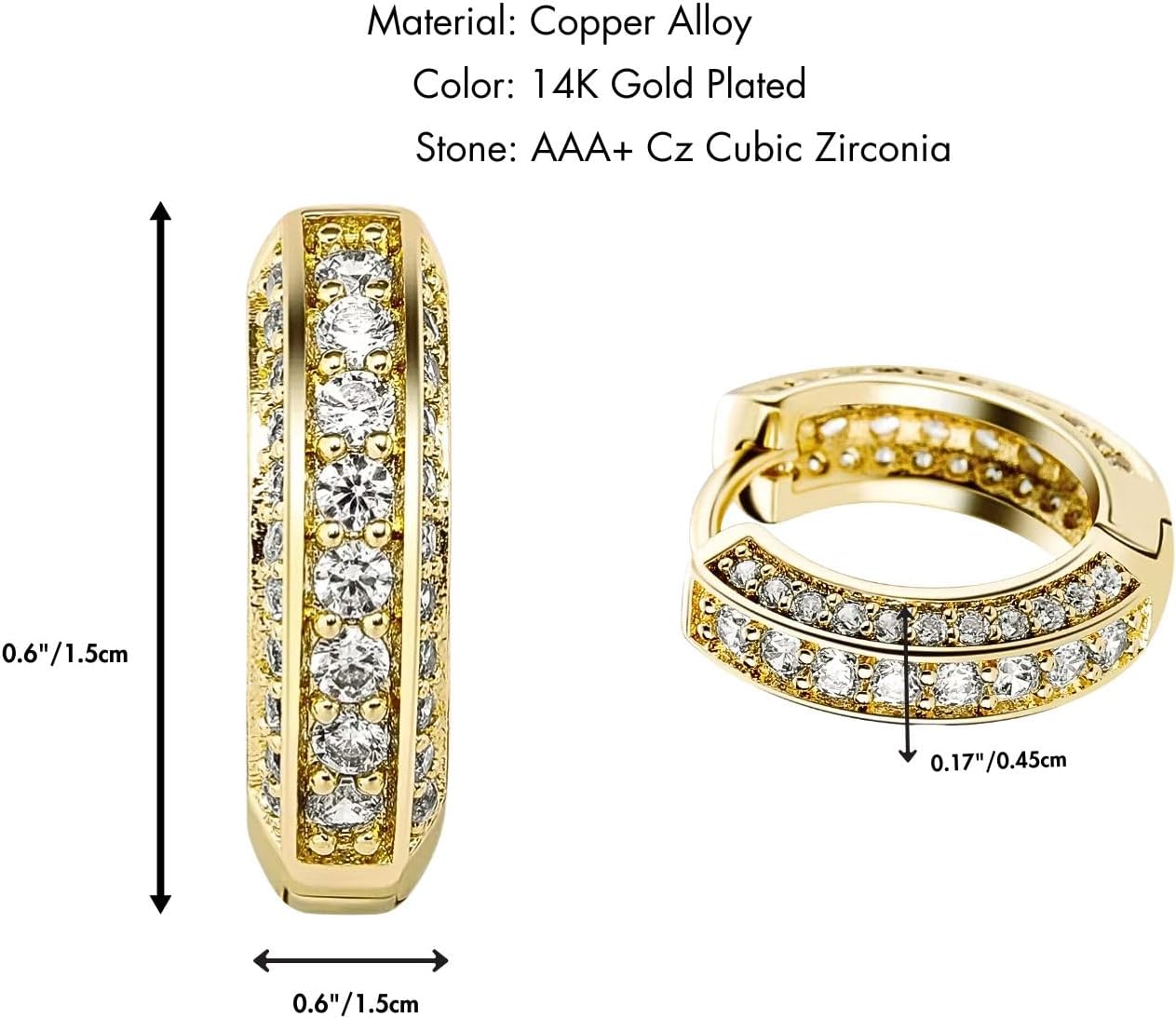 QueenBee 14K Gold Plated Huggie Hoop Earrings for Women – Sparkling Double Row Cubic Zirconia Small Hoops, Hypoallergenic Pave Leverback Earrings, Trendy Jewelry Gift for Her