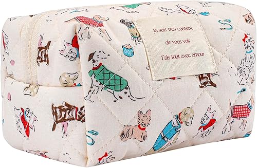 Miniatura 7 de uekeboag Bonita bolsa de maquillaje de algodón acolchada para mujeres y niñas, bolsa de aseo acolchada de coqueta, mini bolsa de coqueta de