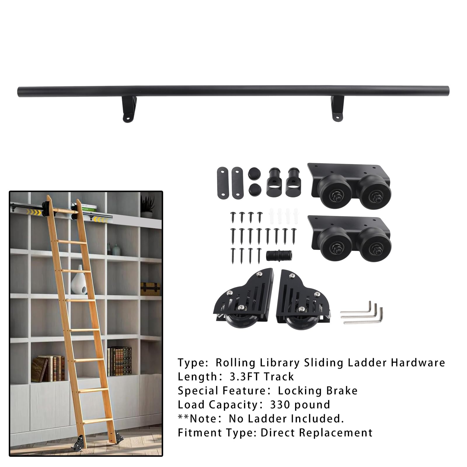 Bruce & Shark Rolling Library Sliding Ladder,Rollbare Bibliotheksleiter, Gleitleiterschienensatz für Bücherregale Lager Küche, DIY Möbel, Schwere Rollschiene für Schiebeleitern mit Bremse