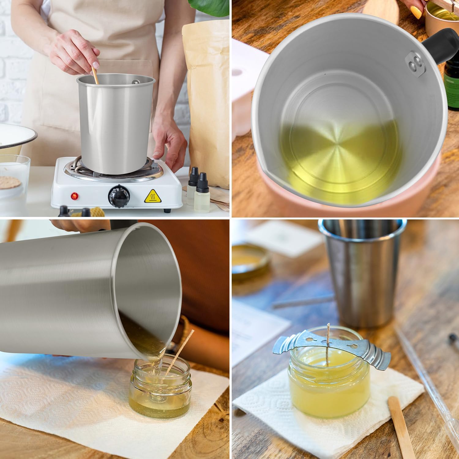 GENHAKON 2 PCS Candle Making Pouring Pot, 4 Pounds Metal Candle Pouring Pitcher, Melting Pot - Ideal for Candle Making, Soap Crafting, and DIY Arts