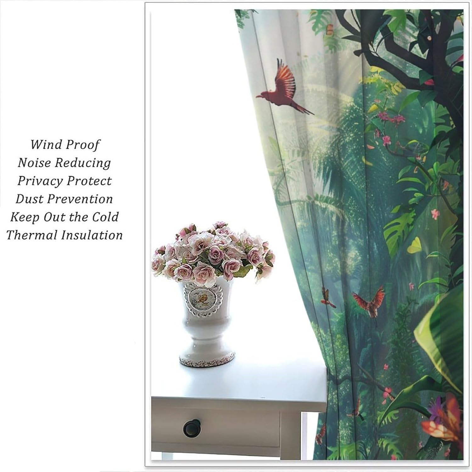 Colorful Botanical Bird Blackout Curtains for Bedroom Living Room, Nature Rainforest Plant Curtains Rod Pocket Thermal Insulated Window Drapes, 2 Panels/Each 21" W x 54" L