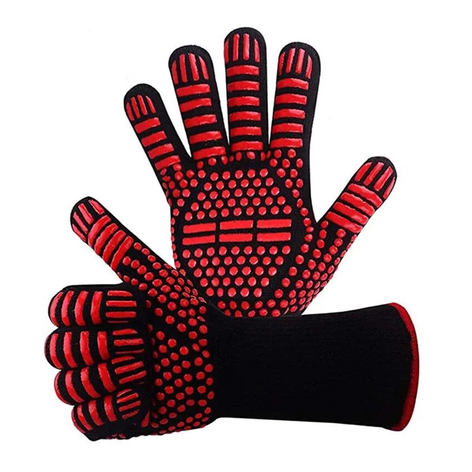 Genérico Guantes BBQ, Guantes Antideslizantes de Cinco Dedos 1472°F, 1 par | Silicona, fibra de aramida, poliéster-algodón, microfibra; 13.7in; con 50 guantes desechables(Black 1 PCS)