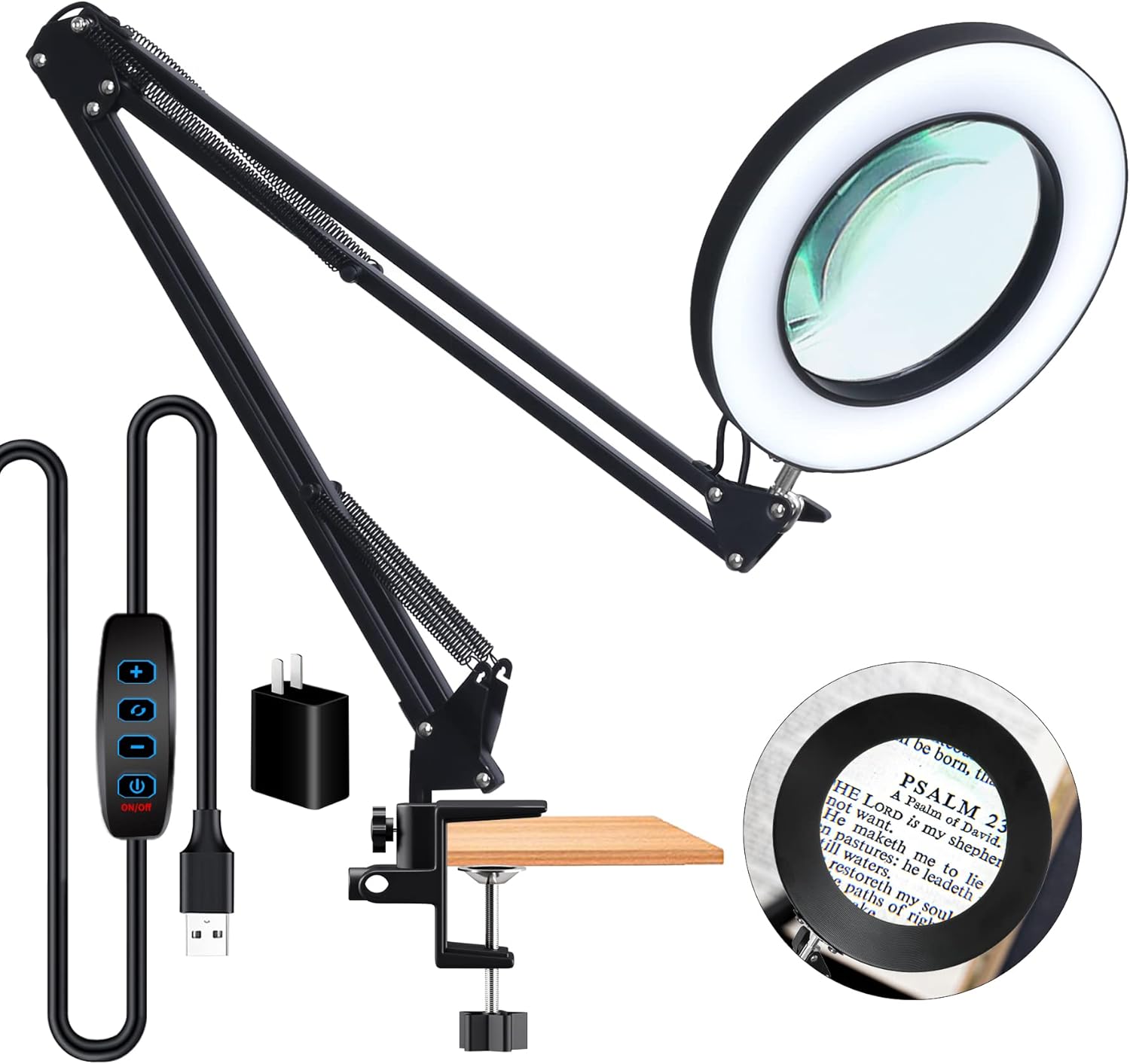 Magnifying Glass with Light and Stand, 5" Super Large Diameter 5X Magnifier Lighted