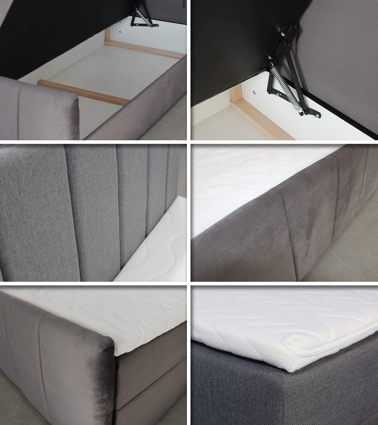 Sofnet Boxspringbett Star Lux mit Fußteil, 2 Bettkästen und Matratzentopper - Doppelbett mit Topper, Bonell-Matratze, Polsterbett, Bett, Betten, Schlafzimmer (140 x 200 cm, Grau (Inari 91))