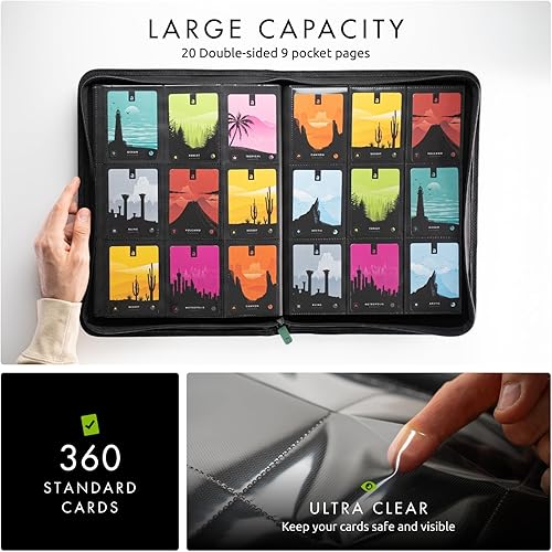 Miniatura 3 de Vault X Carpeta de 9 bolsillos con cremallera para tarjetas, 360 tarjetas, material de álbum Exo-Tec premium, 20 páginas de carga lateral, carpeta