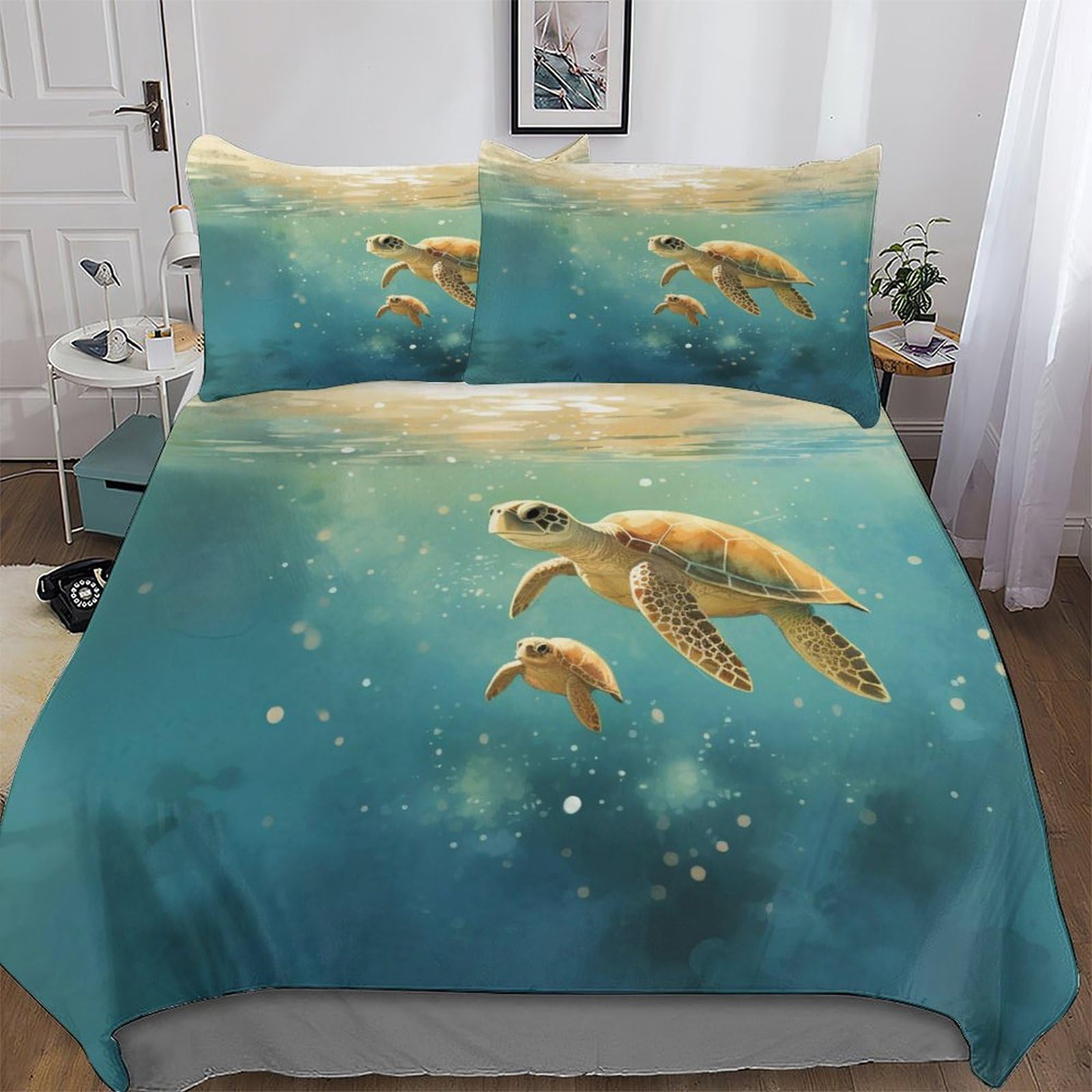 Sea Tortues Housse de Couette 3 Pièces Microfibre Lit King Ensemble de Lit Enfant Adulte