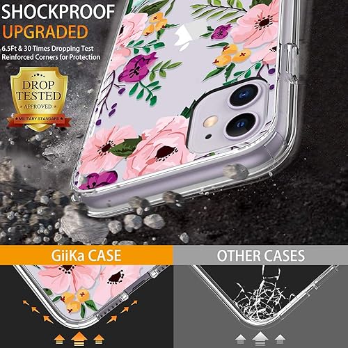 Miniatura 3 de GiiKa Funda para iPhone 11 y 6S con protector de pantalla, transparente, resistente, funda protectora floral para niñas y mujeres, a prueba de