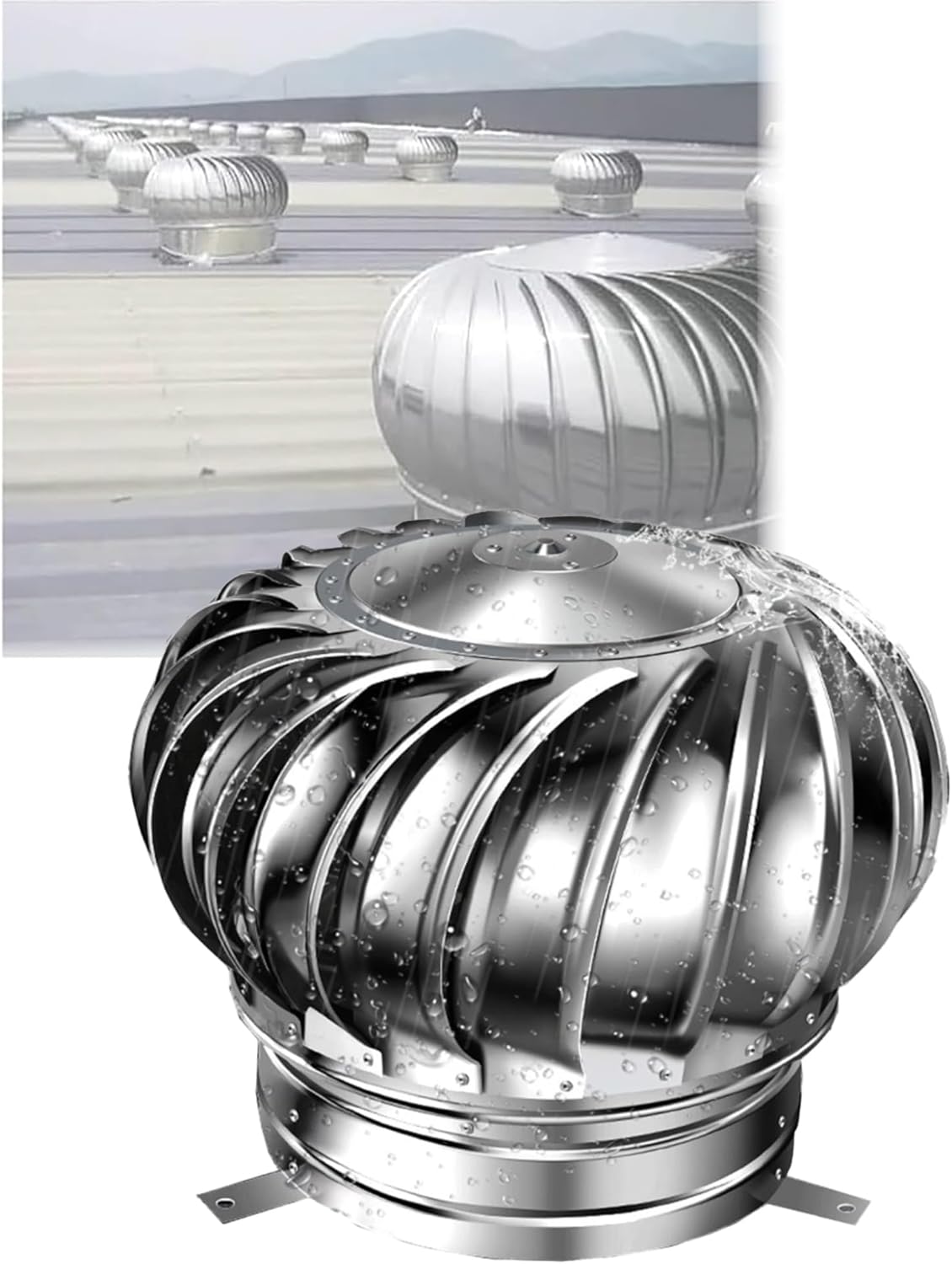 Stainless Steel Roof Ventilator Cap-Non-Powered Spinning Vent for Attics, Chimneys, and Flue Pipes, Factory FarmWeatherproof(160mm/6in)
