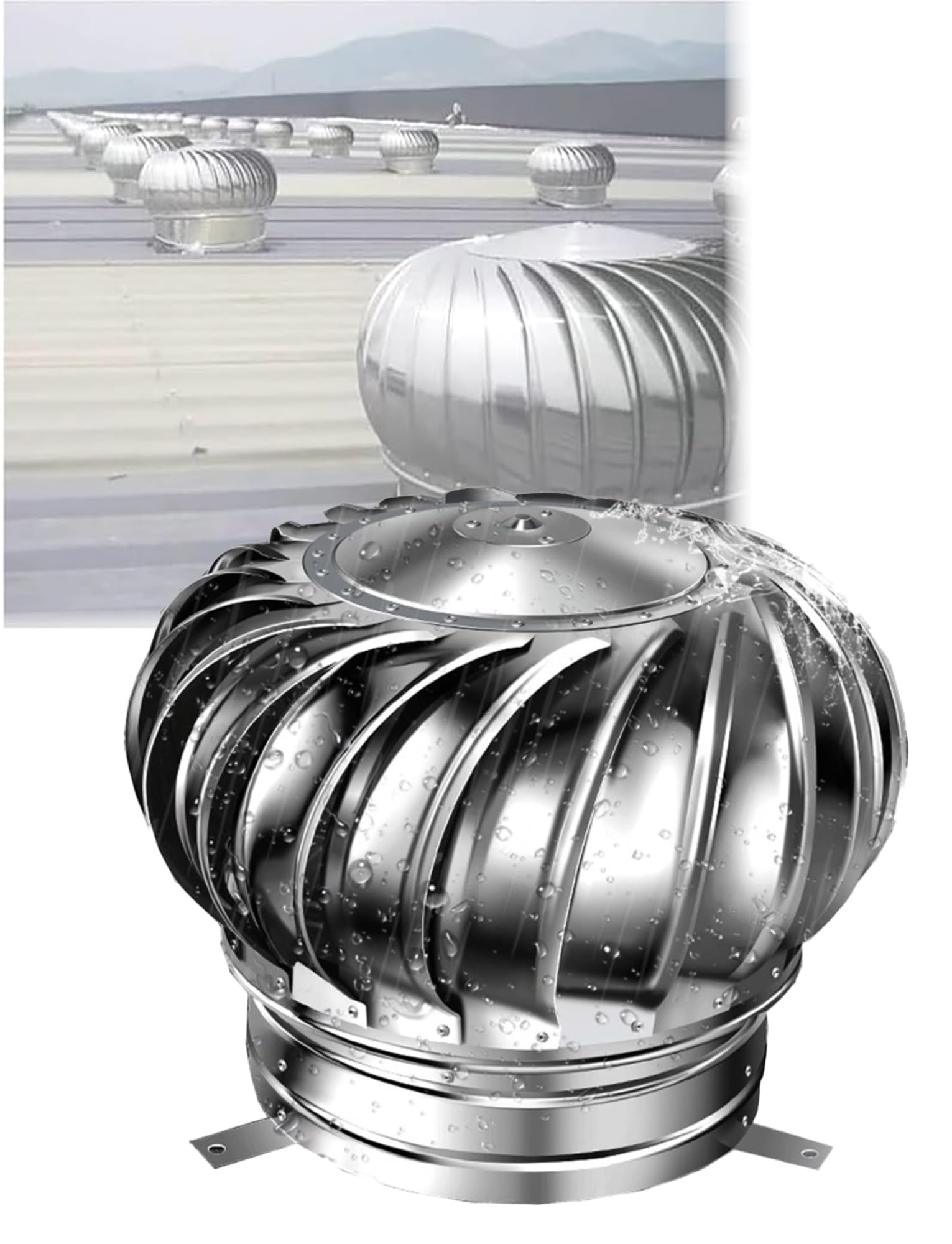 Ventilateur de toit acier inoxydable 160mm aération naturelle conduits