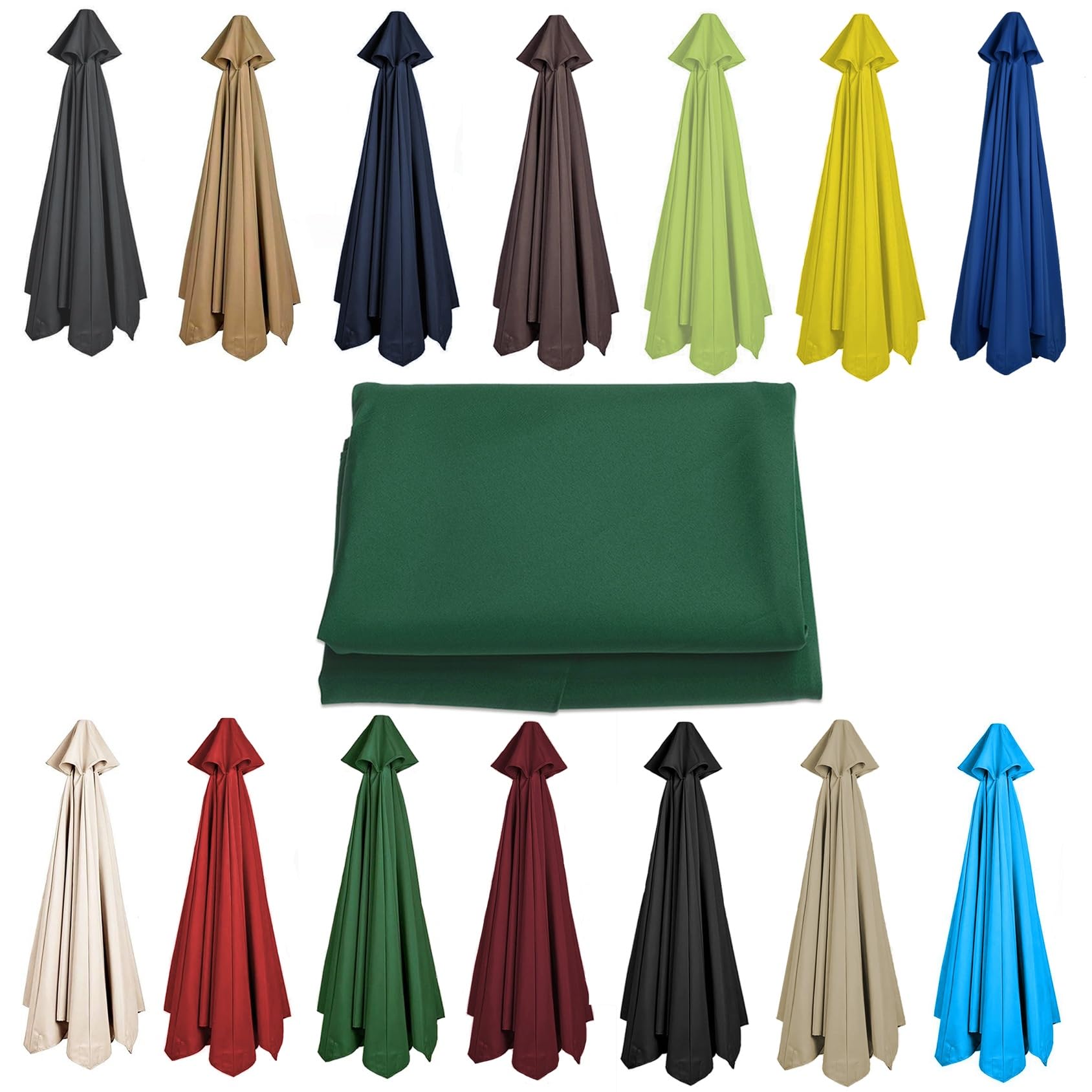 CMJYMX 200CM 2.7M 300CM Umbrella Replacement Parasol Canopy, UV50+, Waterproof, 6/8 Ribs Sun Umbrella Replacement Cloth Garden Canopy Cover Replacement Cover(Color:Green,Size:6 ribs-2.7m(8.8ft))