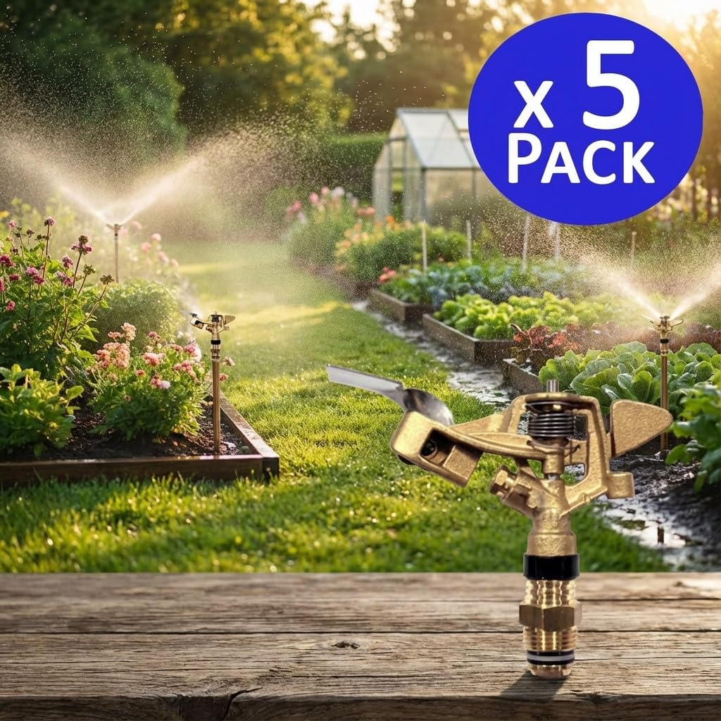 Suinga Aspersor de Riego Agricola Circular 1/2'' 28º | Pack 5 Aspersores con Alcance 9 a 14 m | Aspersor de Jardin 360º