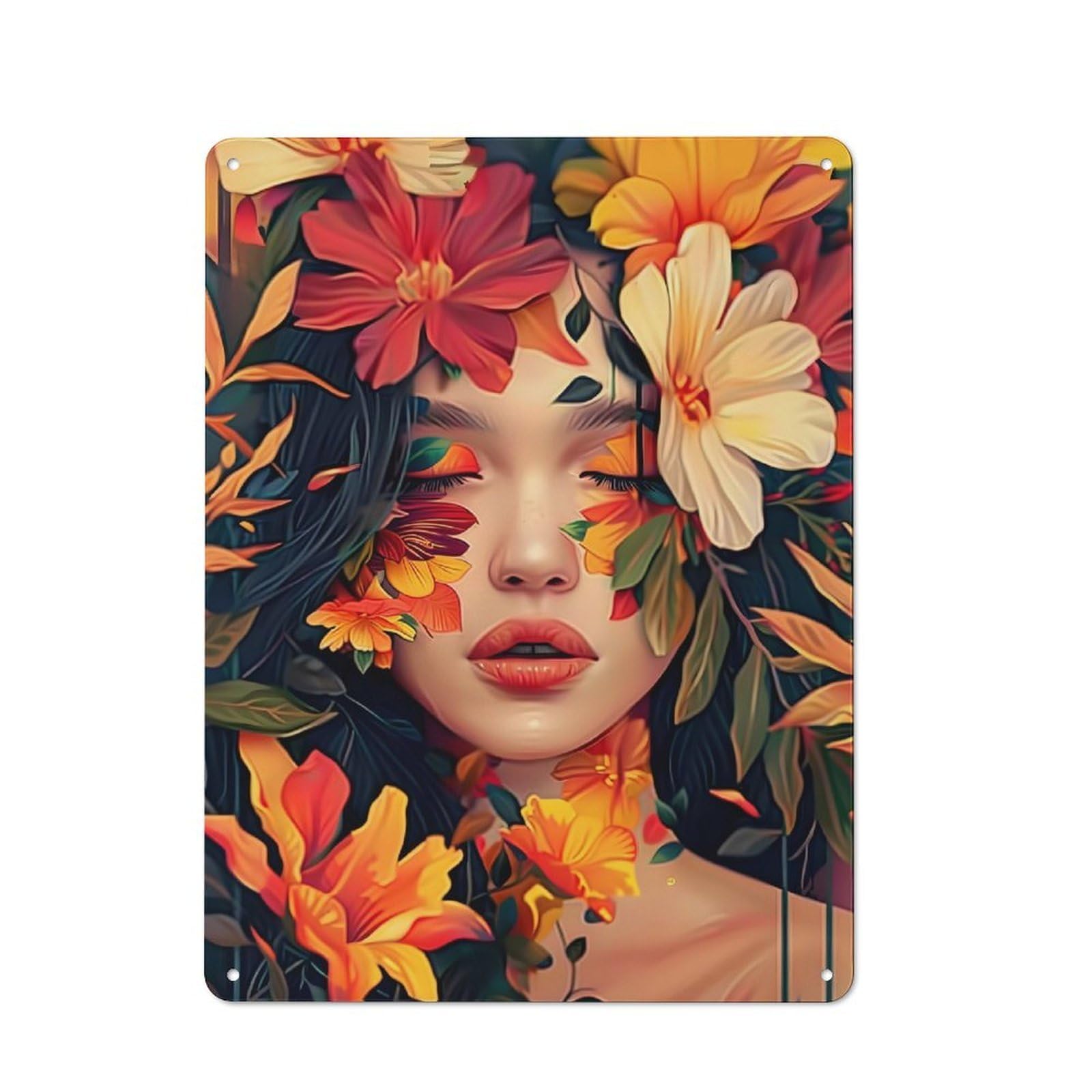 Floral Portrait Printed Metal Sign 40x30cm for Garage Wall, with Clear Industrial Wall Decor Character