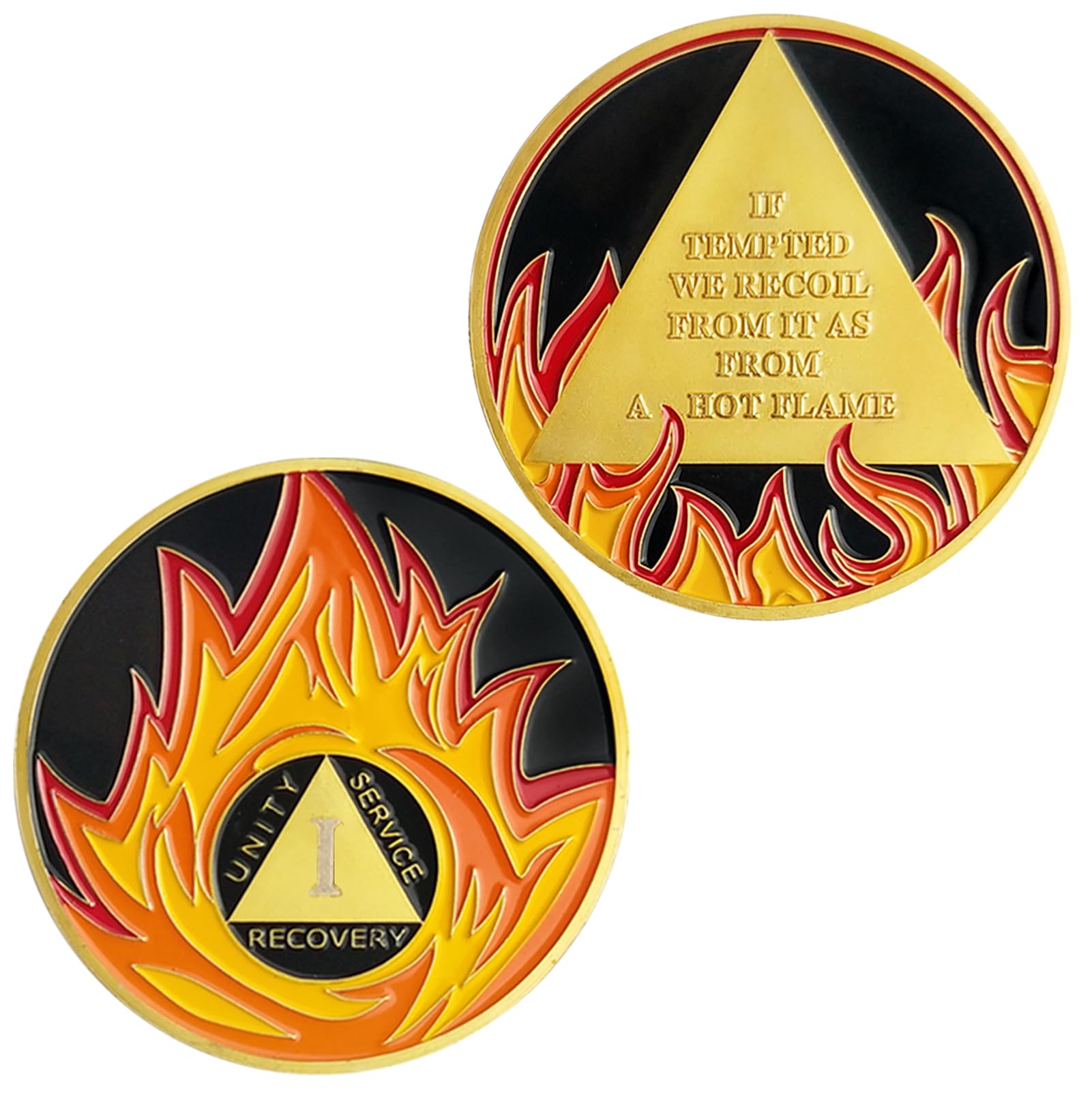 1 Year Flames AA Sobriety Chips and Medallions - Sobriety Recovery Coin Sober Token | Sobriety Gifts for Celebrating Alcoholics Anonymous Recovery