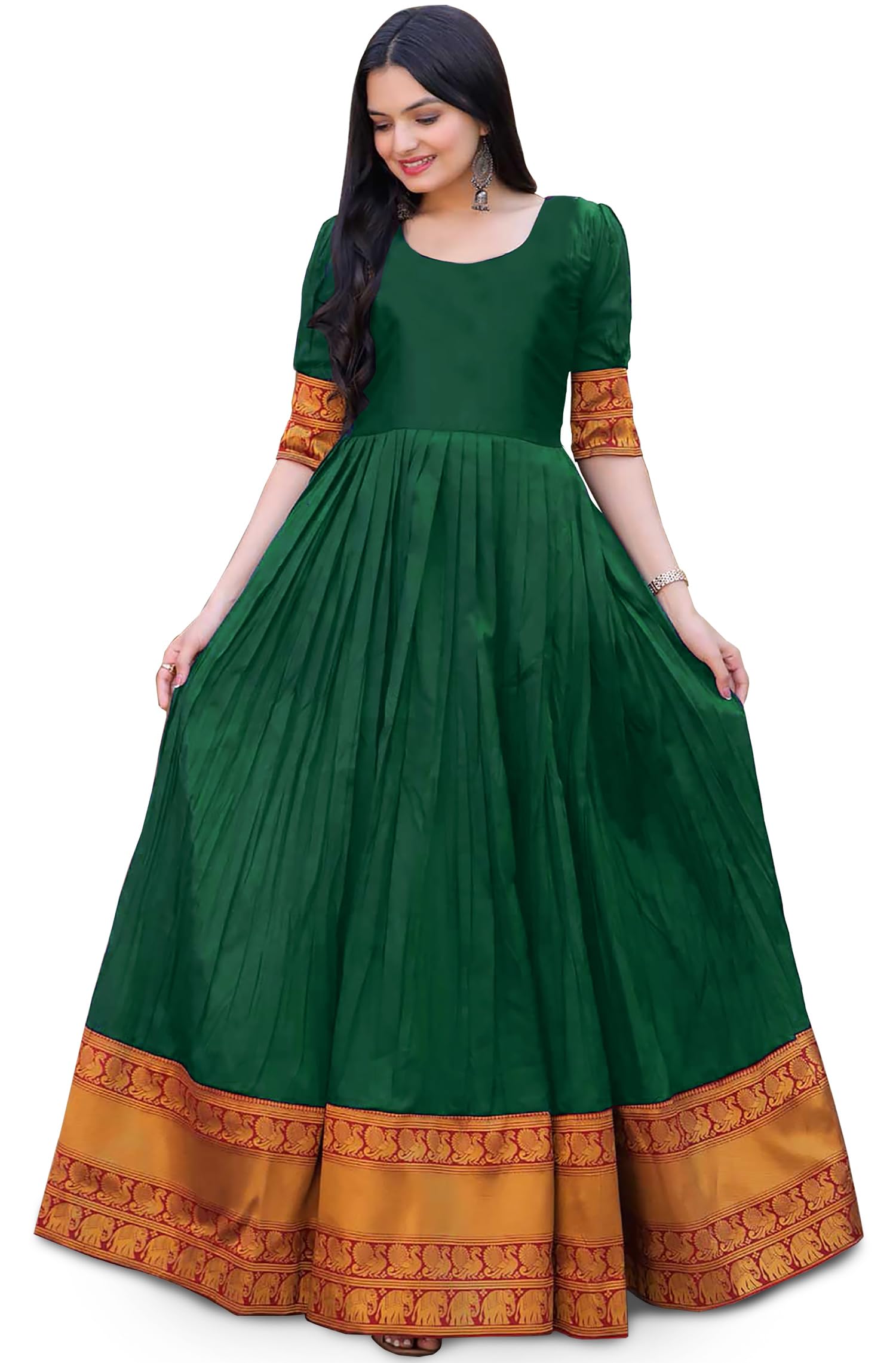 KEDARFABWomen's Art Silk Jacquard Anarkali Gown | South Indian Dress For Women
