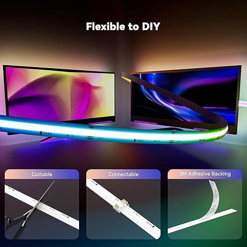 Miniatura 7 de MIWISE COB - Tira de luz LED, RGB Smart IC COB, tira de luces LED con sincronización de música Bluetooth con control de aplicación, persecución de