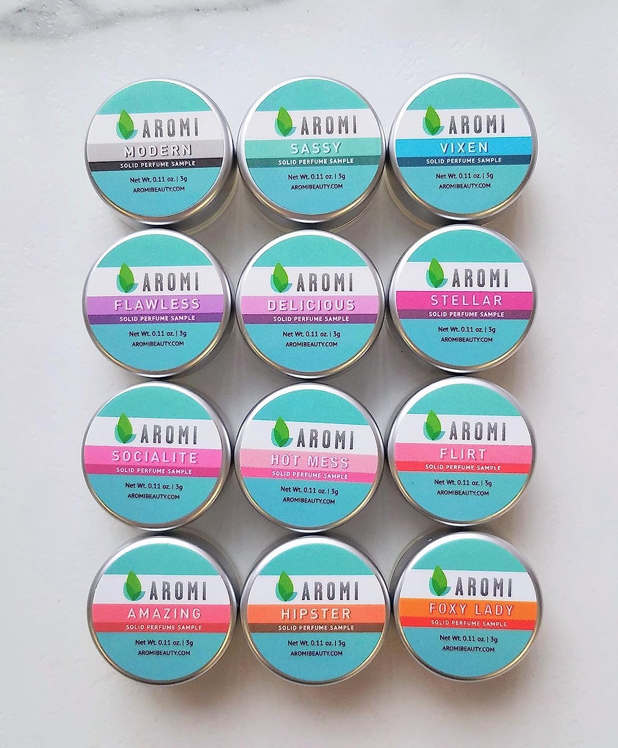 Aromi All 12 Solid Perfume Samples | Fragrance for Women, Vegan, Cruelty-free, Travel Perfume, Mini, Small Size