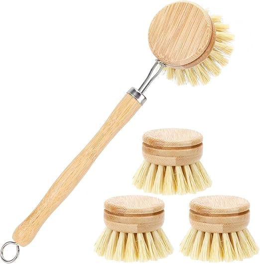 5Pcs Bamboo Dish Brush Set - Sisal Fiber Bristles Kitchen Cleaning Brushes