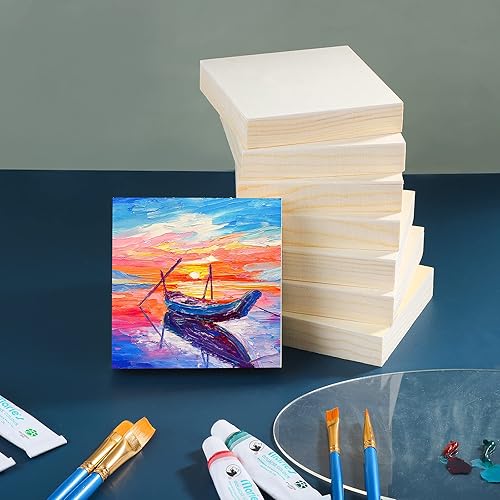 Miniatura 6 de ADXCO 8 paneles de madera de 3.9 x 3.9in sin terminar lienzo de madera paneles de madera para pintura, verter, uso de artes con aceites, acrílicos