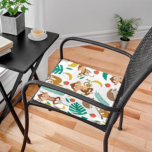 Miniatura 2 de Cojín para silla, 1 paquete de cojín de espuma viscoelástica con diseño de mono, plátanos, almohadillas cuadradas extraíbles para silla de cocina,