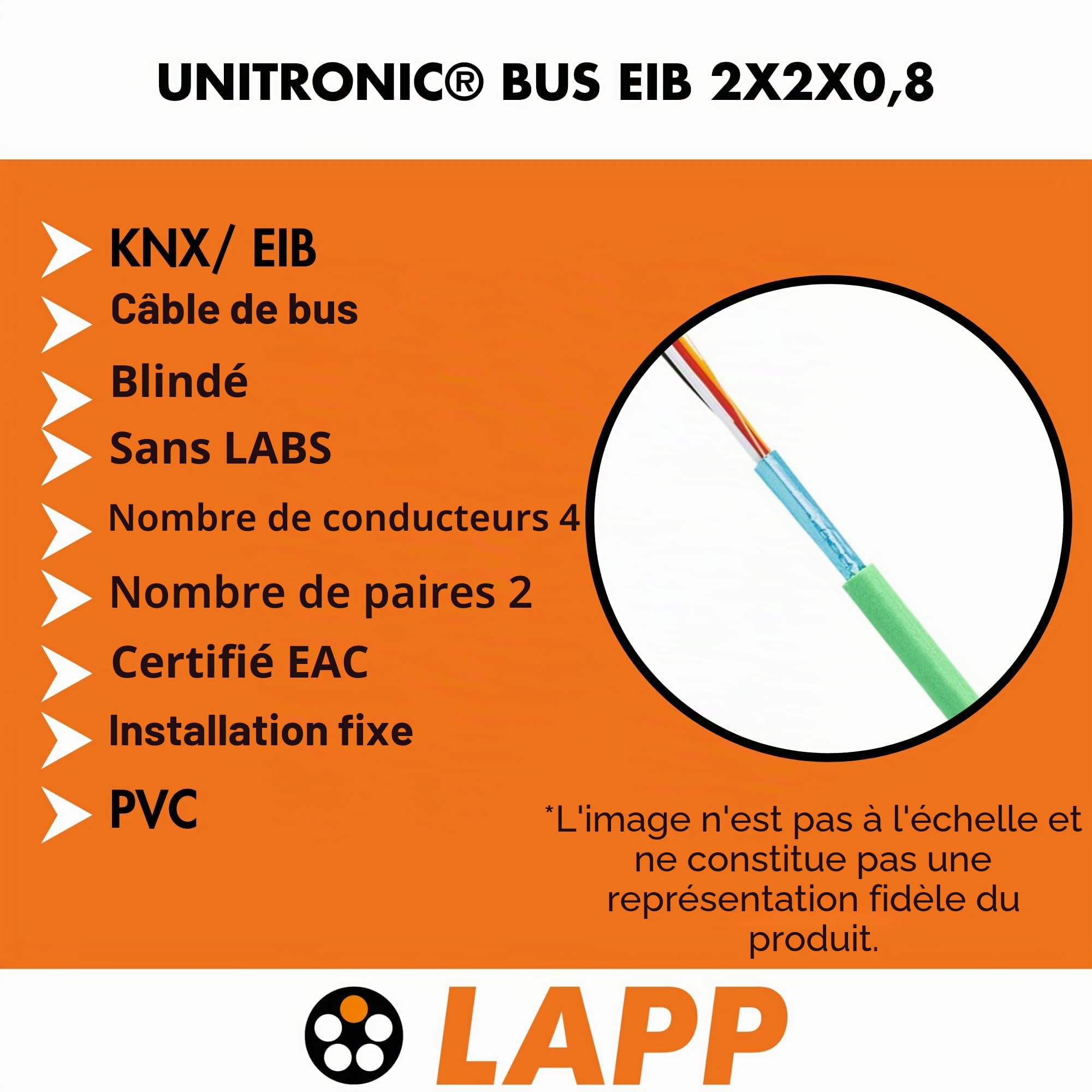 Lapp Unitronic Bus EIB - Câble KNX 10 m 2x2x0,8 Blindé Ignifuge Vert | Fil de bus EIB pour domotique KNX, pose flexible encastrée ou en conduit, contrôle de bâtiment et capteurs sécurisé