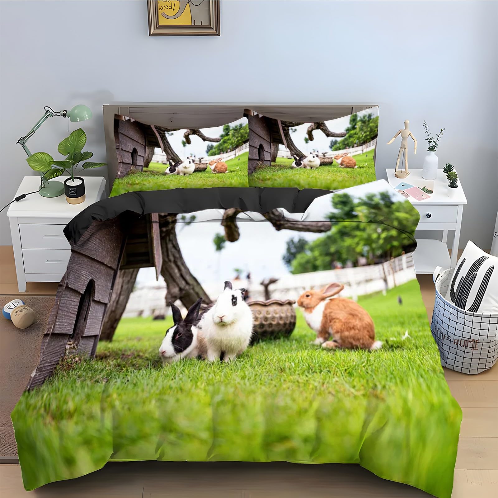 Ensemble de literie 3 pièces motif lapin 200x200 pour un lit toujours bien bordé