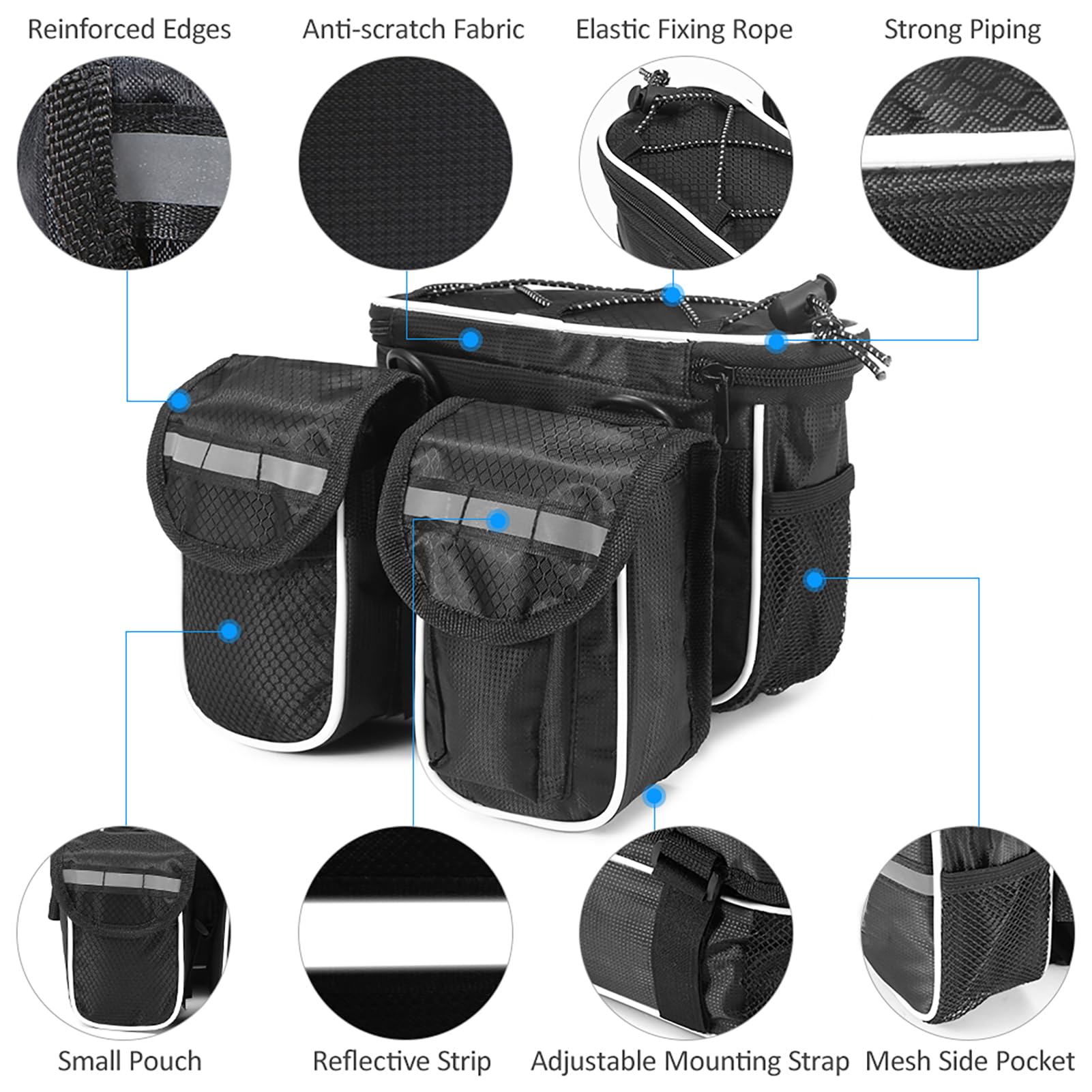 HUIOP Sacoche de vélo avec housse de pluie imperméable pour cadre avant de vélo de montagne