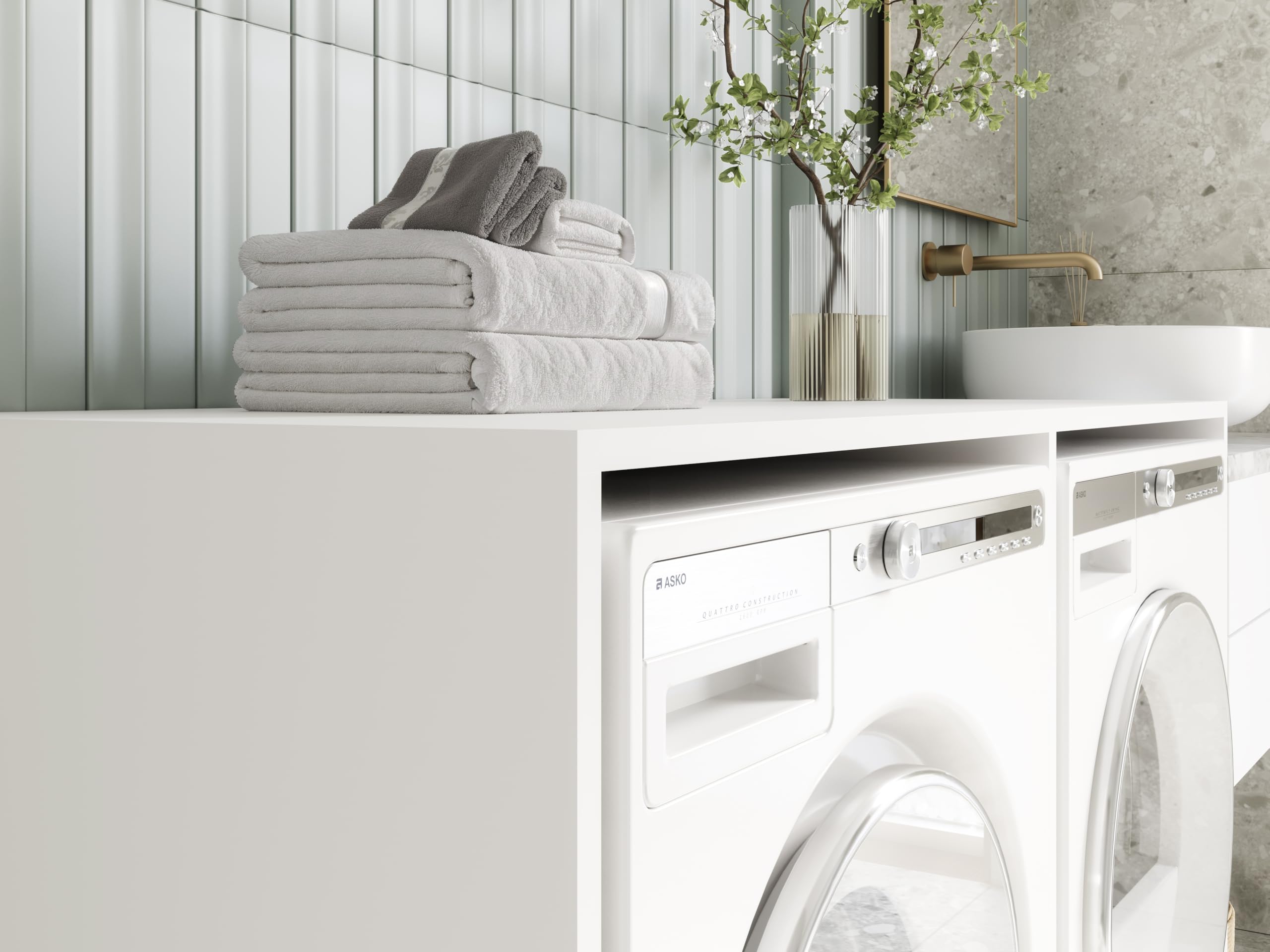 PLATAN ROOM Armadio alto per lavatrice o asciugatrice 130 cm di larghezza mobile per lavatrice o asciugatrice per bagno (65 cm di profondità, bianco opaco)