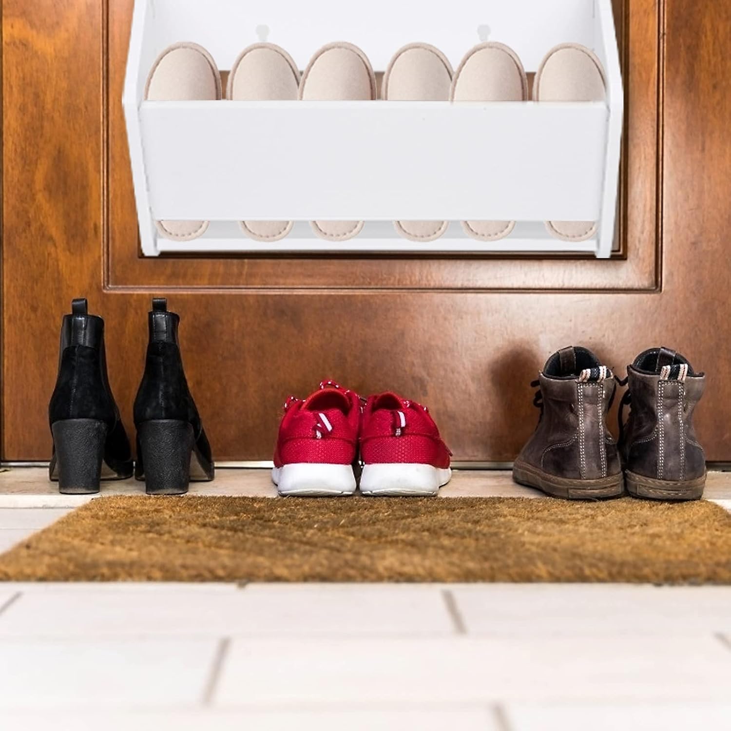 KJOET 2 個 靴箱 プラスチック 棚 木製 靴 キャビネット 吊り下げ 靴 ラック 壁用 パンチング フリー 靴 ラック スリ