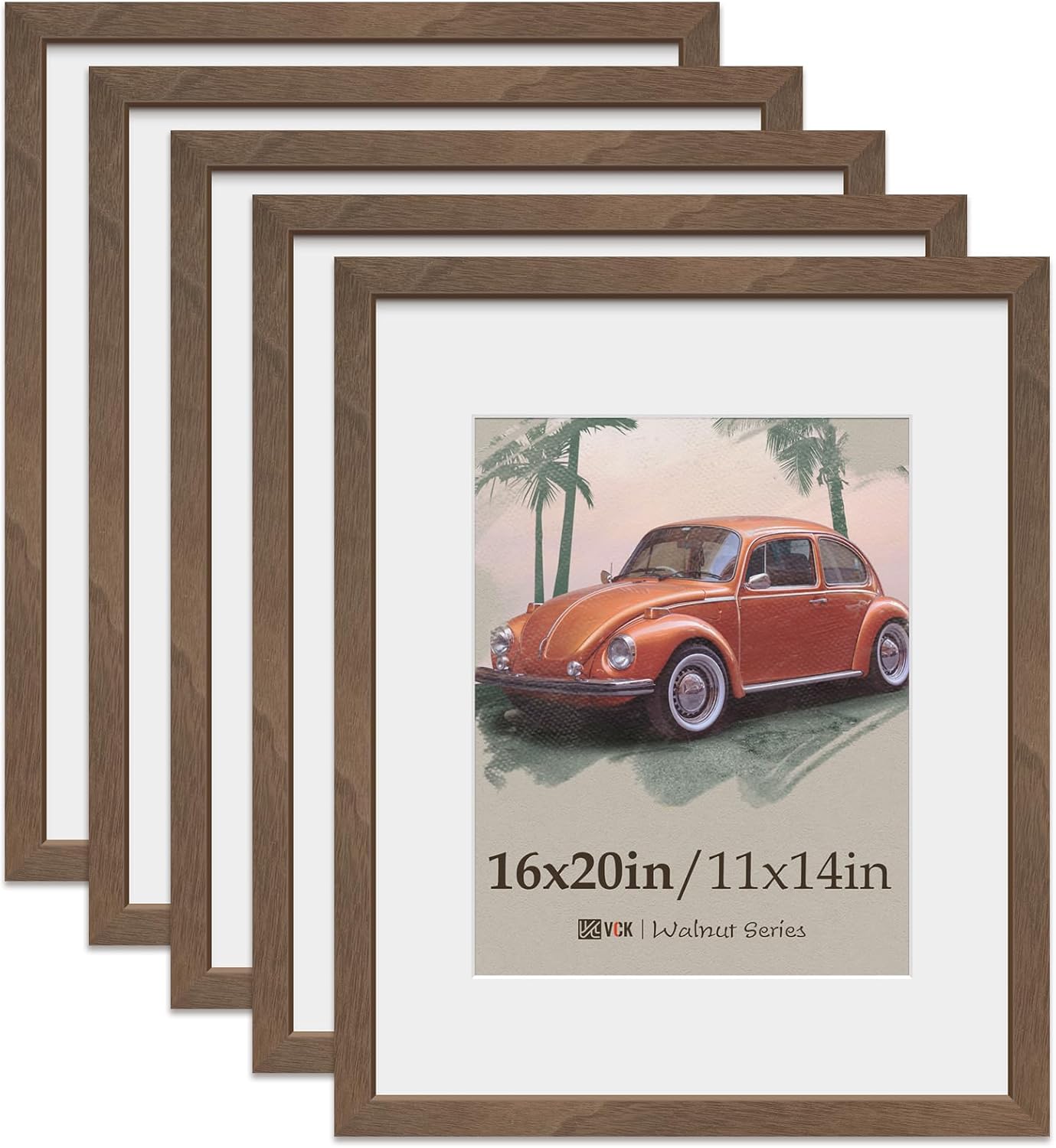 VCK 16x20 Picture Frame 5 Pack, Natural Wood Grain Brown