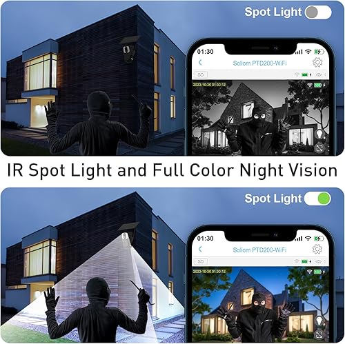 Miniatura 7 de SOLIOM PTD200 Cámara de seguridad solar de doble lente, cámara inalámbrica para exteriores 2K, vigilancia panorámica e inclinación de 360 con visión