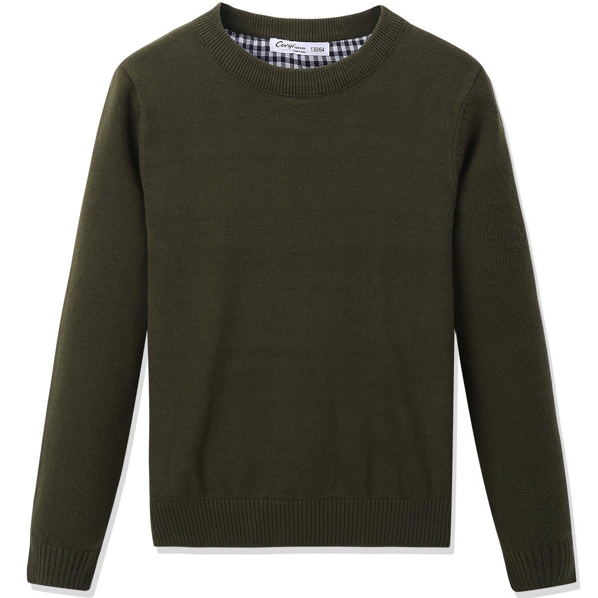 CUNYI Boys' Long Sleeve Crew Neck Cotton Pullover Knit Sweater