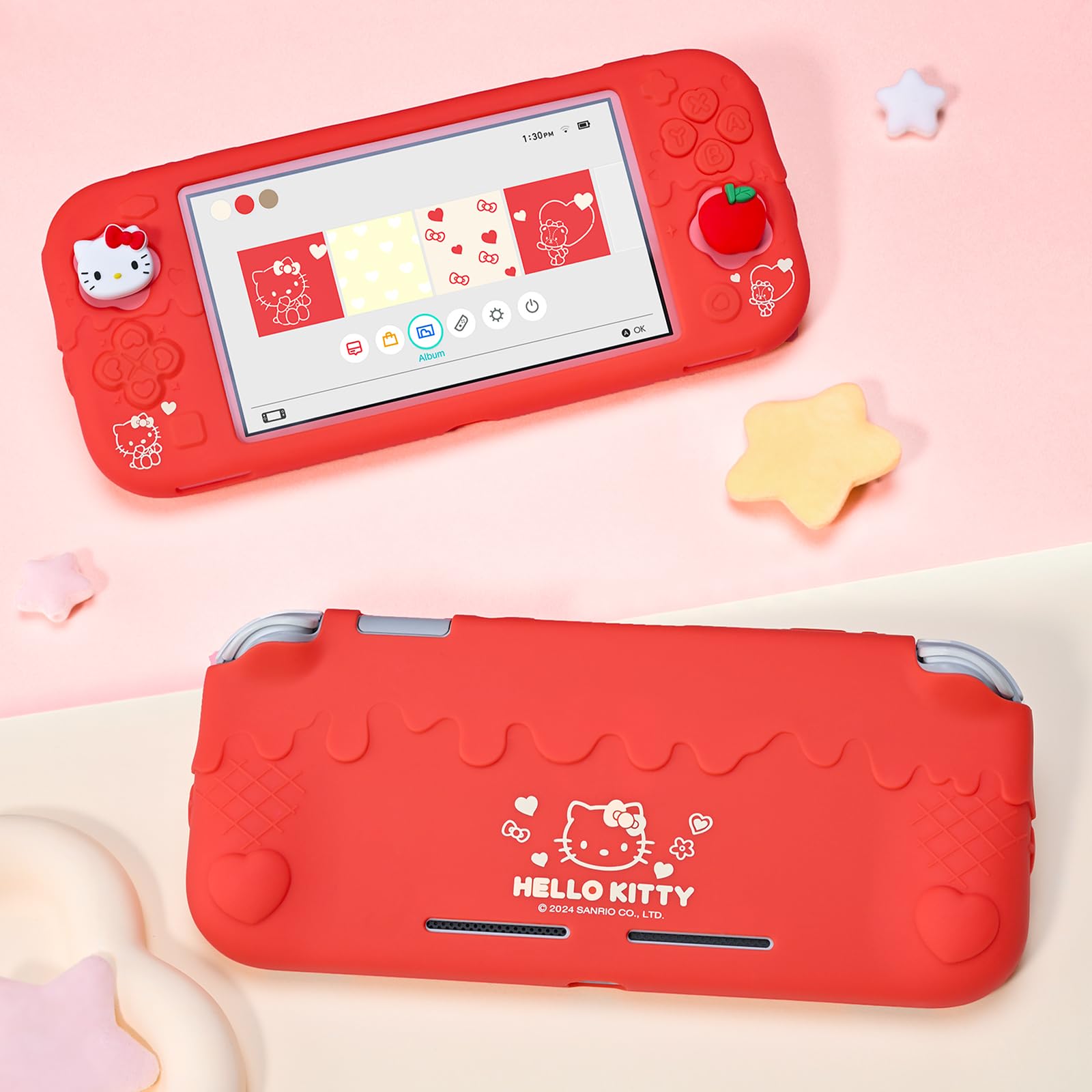 Kuitmor Estuche Protector para Switch Lite, Funda Protectora de Silicona Suave, Carcasa Protectora Antirrayaduras para Switch Lite con 2 Tapas de Agarre - HLK Rojo