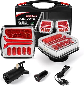 Wireless Trailer Lights, Magnetic Rechargeable LED Trailer Light, Waterproof Tail Tow Lights Kit for RV Camper Boat Caravan Trucks