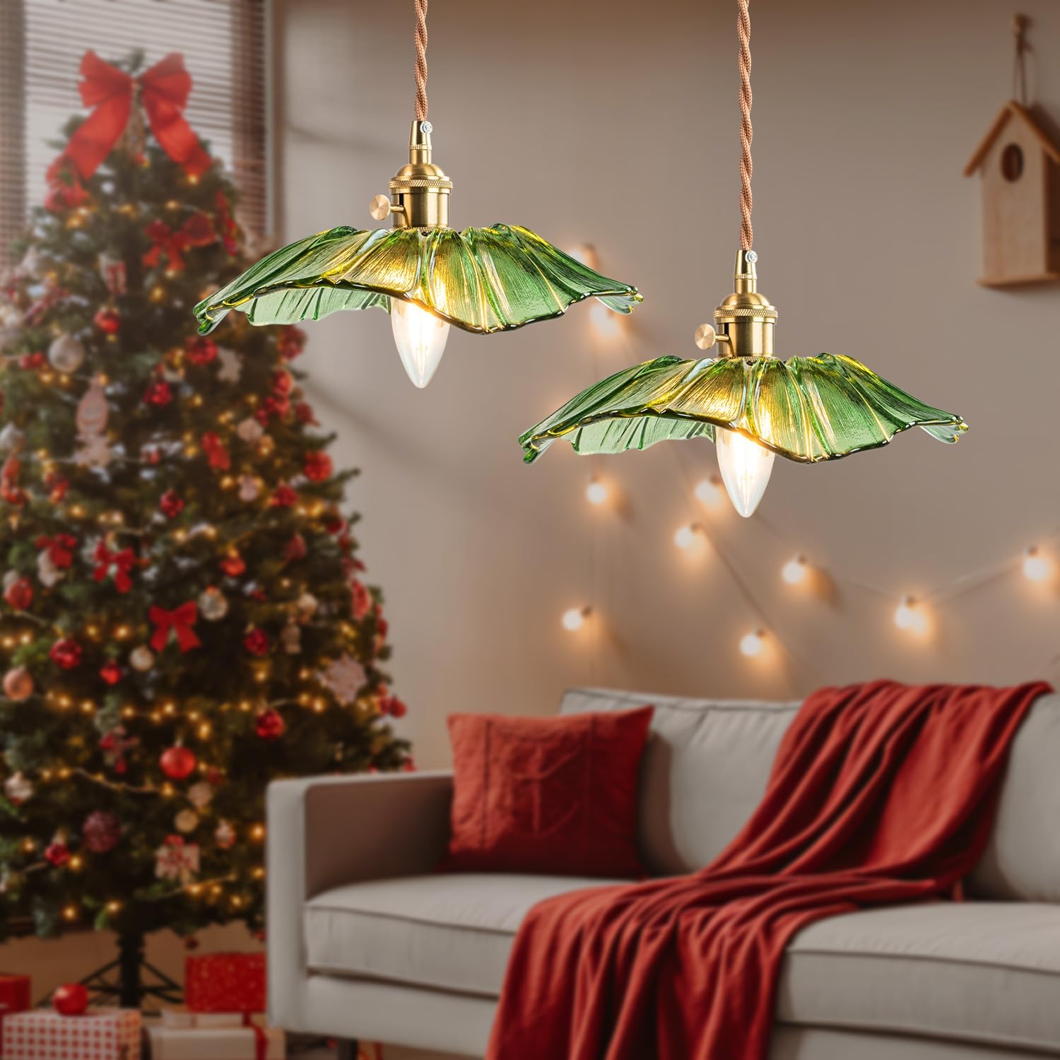 Kulukulu Retro Style Pendant Light, Mid Century Smoked Glass Ceiling Hanging Lamp, Vintage Hand Blown Fixture for Bedroom Dining Room, Kitchen Island - Flower, Purple, Small, 1 Pack