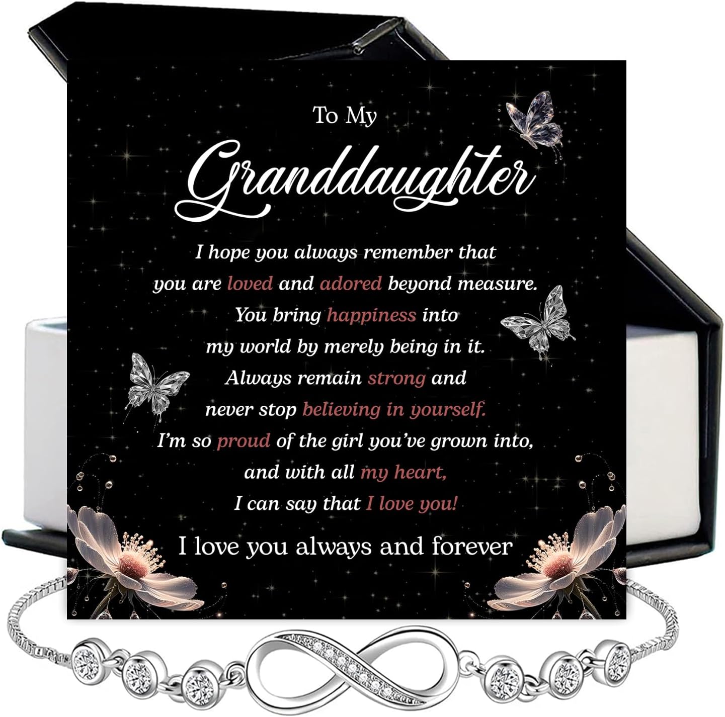 To My Granddaughter – Forever Connected Infinity Bracelet from Grandpa with Loving Message in Elegant Gift Box, Meaningful Jewelry Gift for Granddaughter on Birthday, Christmas, Graduation or Wedding